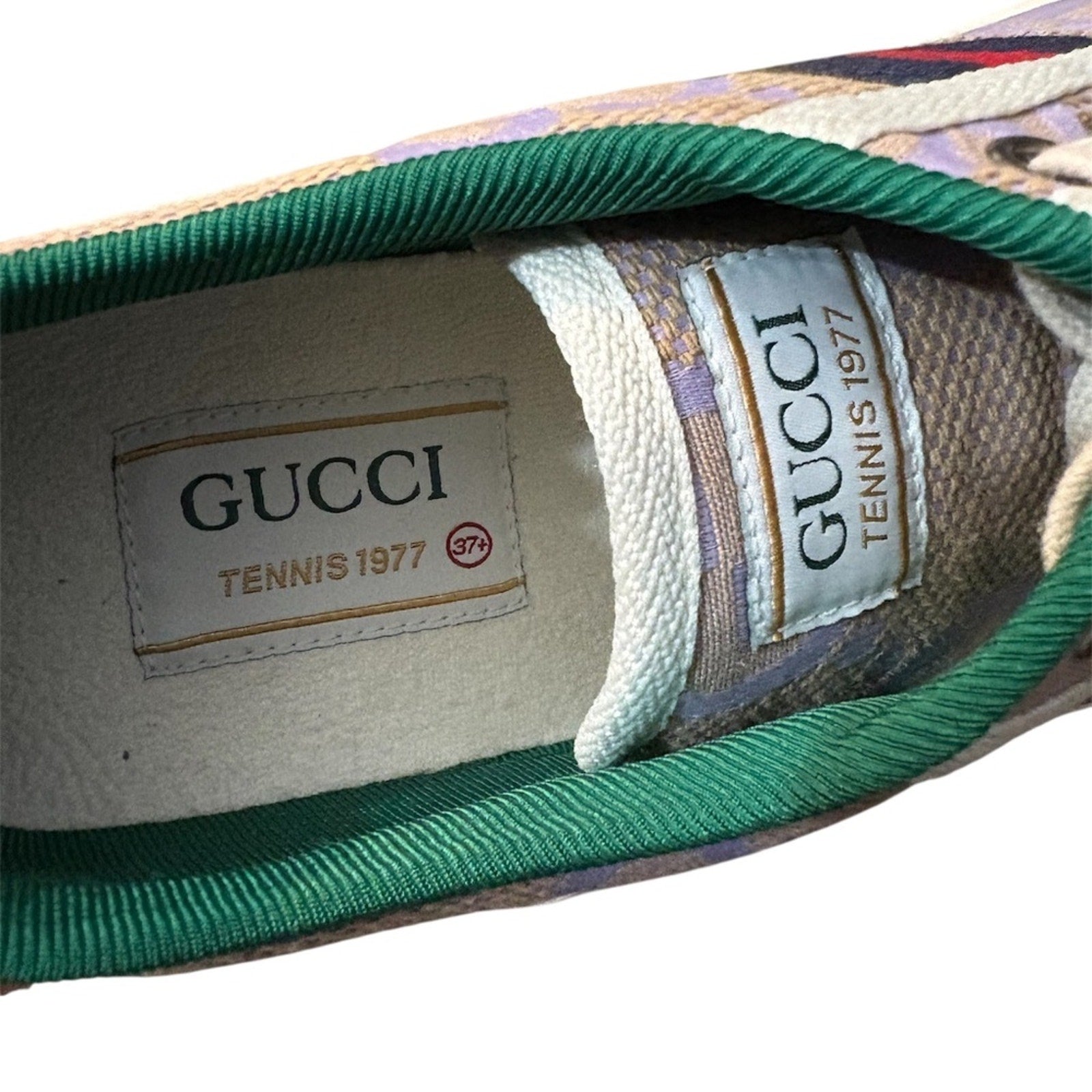 Gucci Z4403 Womens Beige Lilac Canvas Jumbo GG Tennis 1977 Sneakers - 7