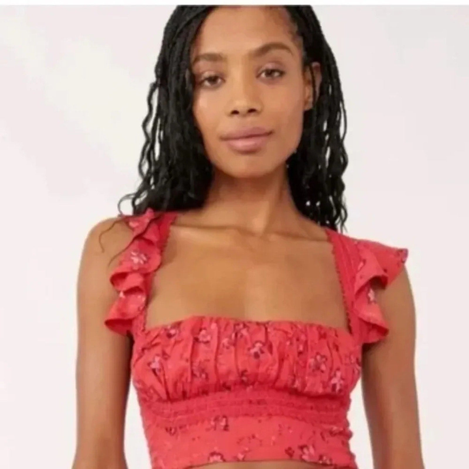 NEW Free People Bijou Crop Top in Cherry Combo Red Smocked - size 10
