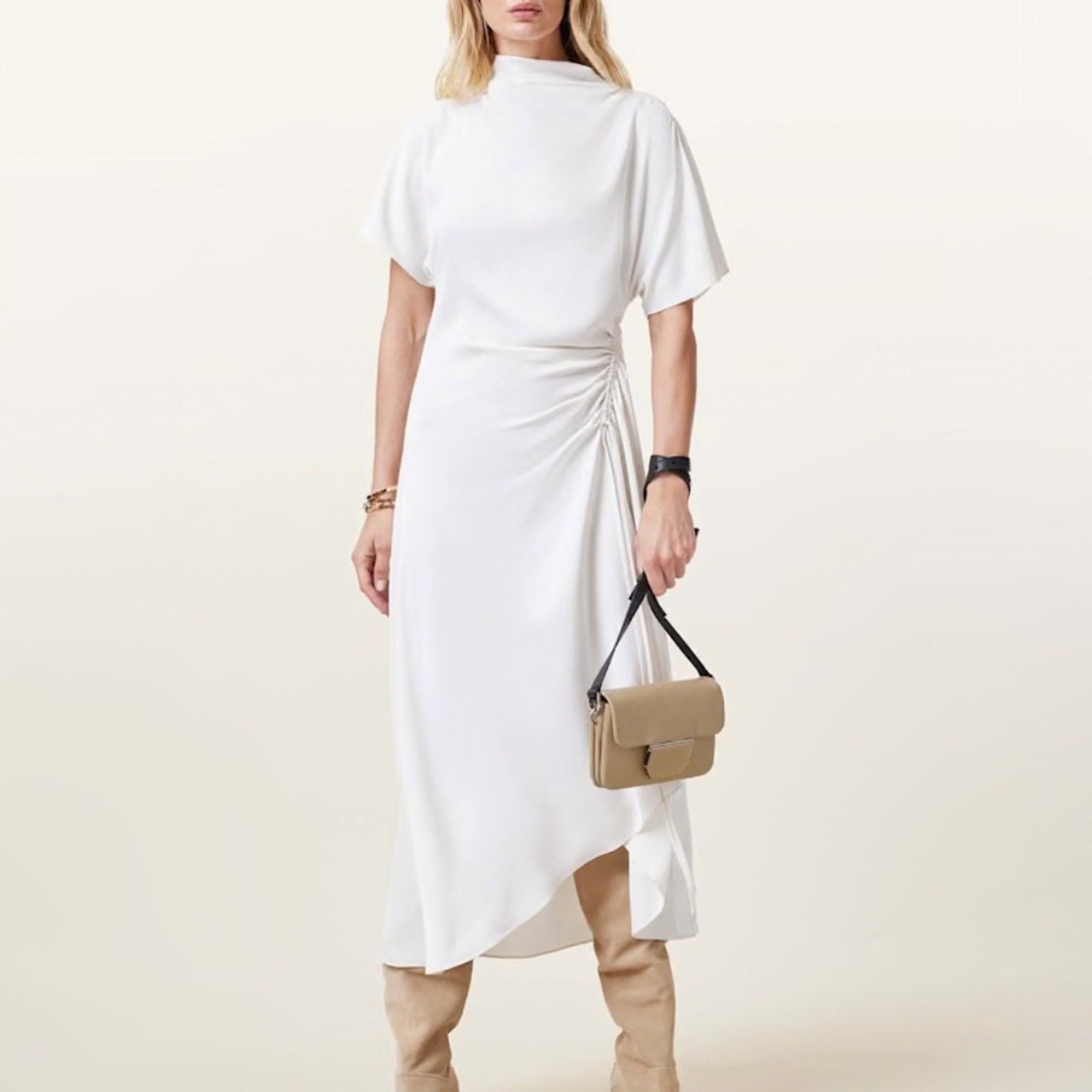 NEW AllSaints Rosie Mock Neck Side Drape Asymmetric Maxi Dress -size 8