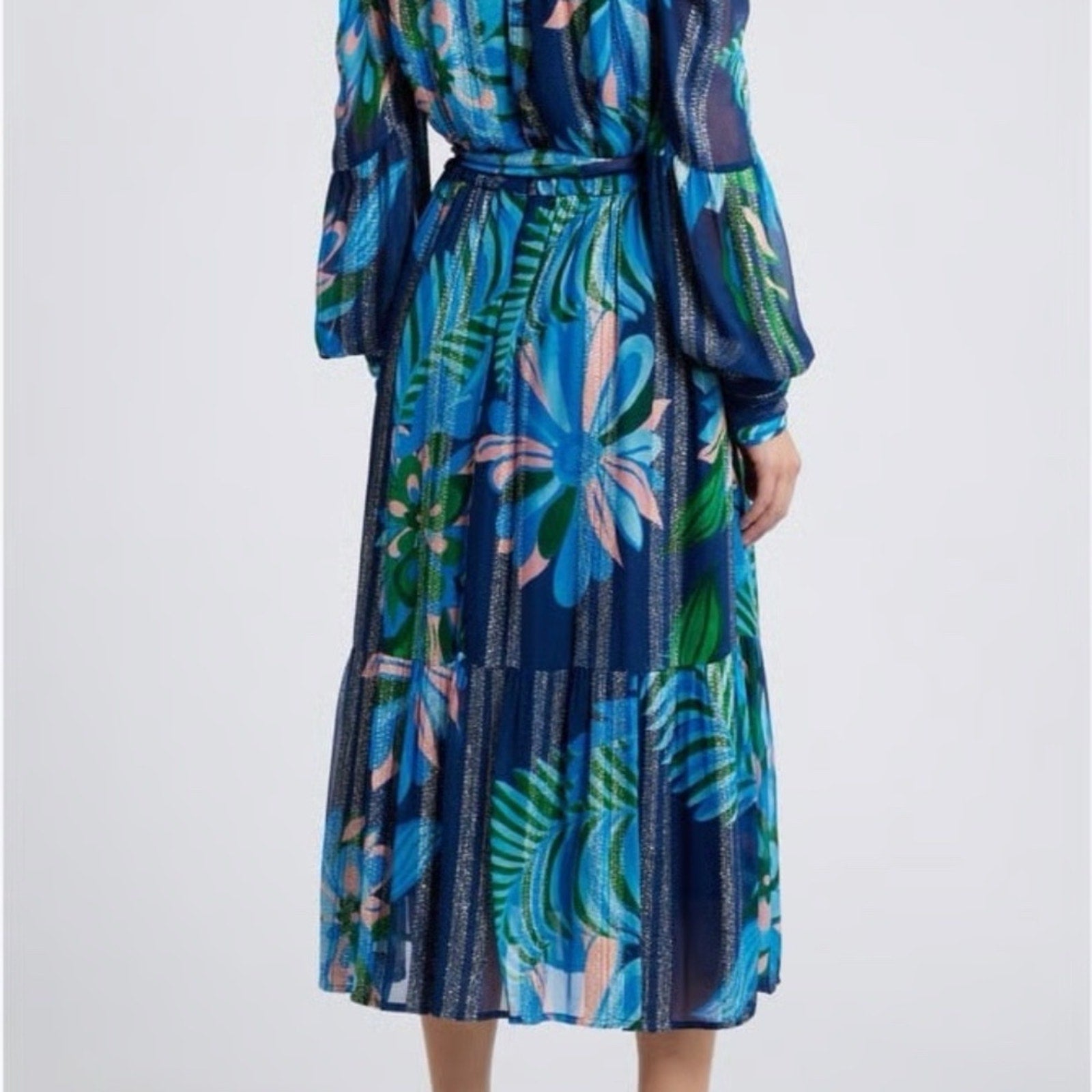 NWT CIEBON  Adele Metallic Long Sleeve Midi Dress - size M