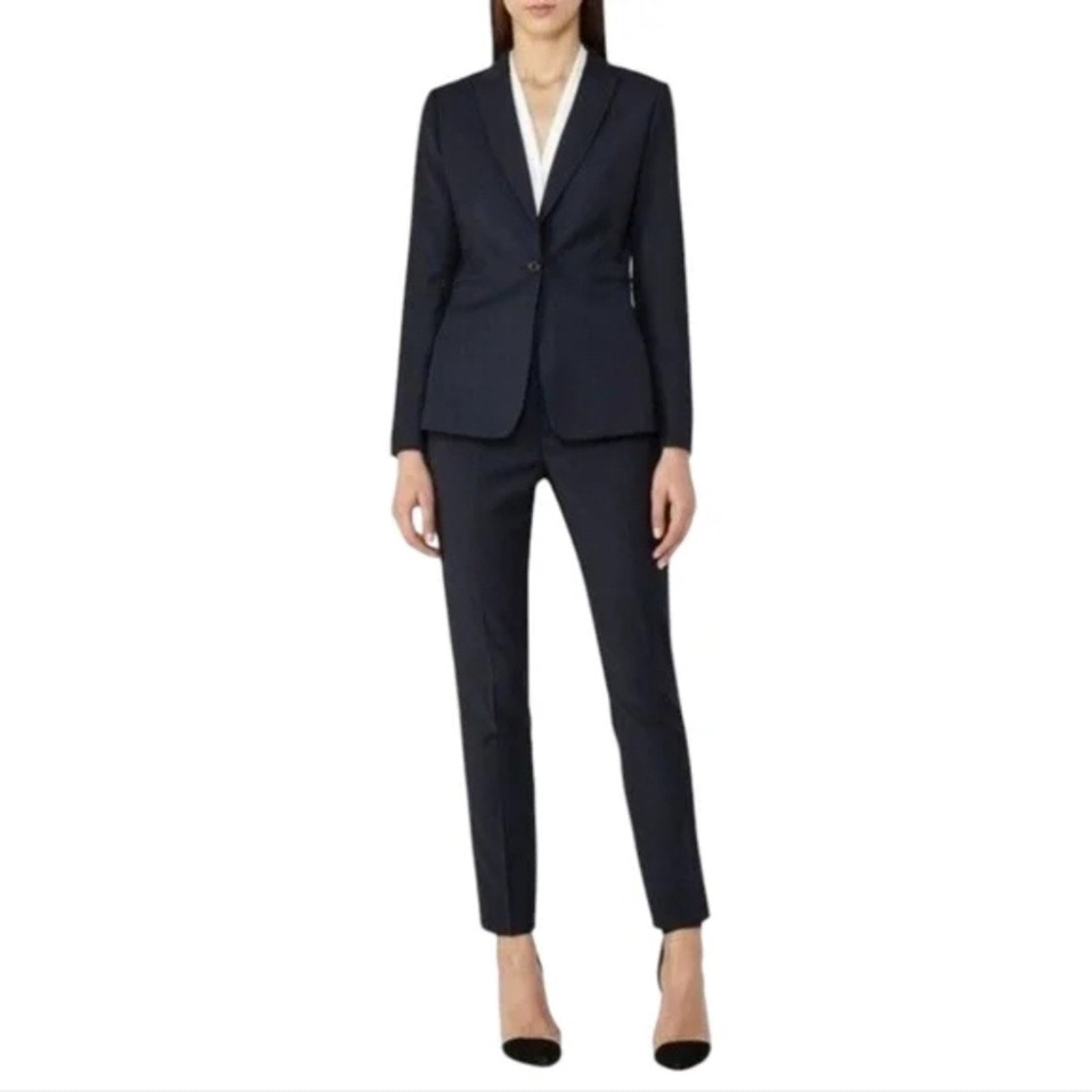 Reiss Womens Navy Single-Breasted wool blend blazer - size 8