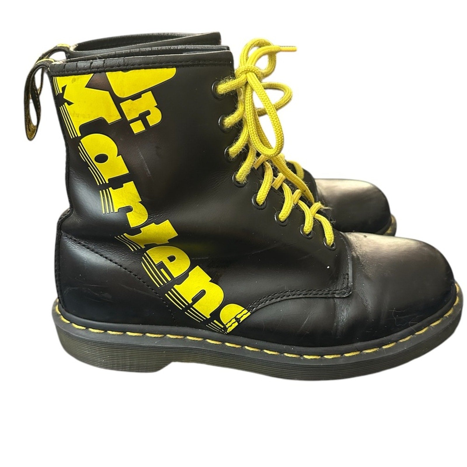 Dr. Martens 1b89 Logo Black/Yellow Leather Boots - 9