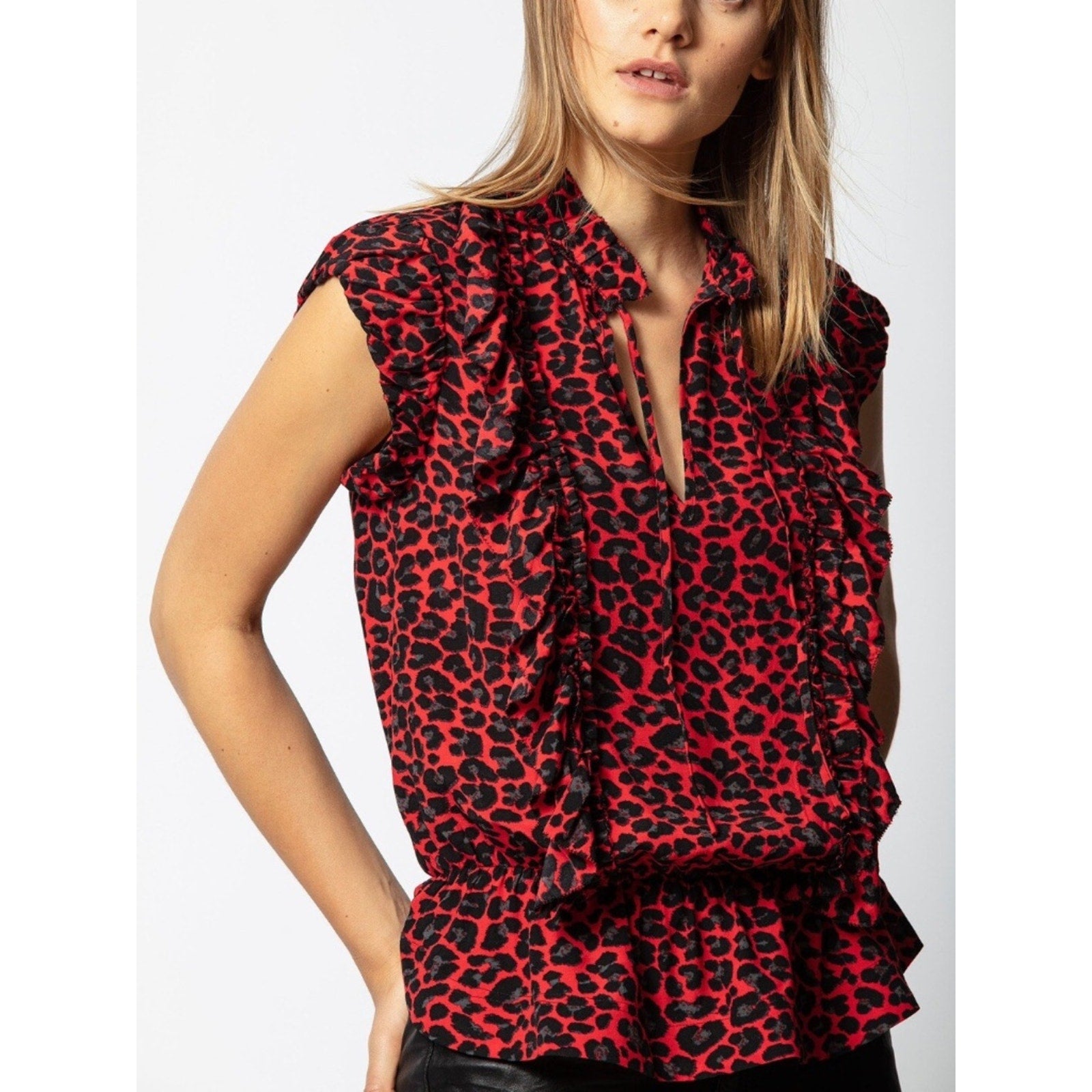Zadig & Voltaire Tibo Print (Leopard) Top, Red - size XS