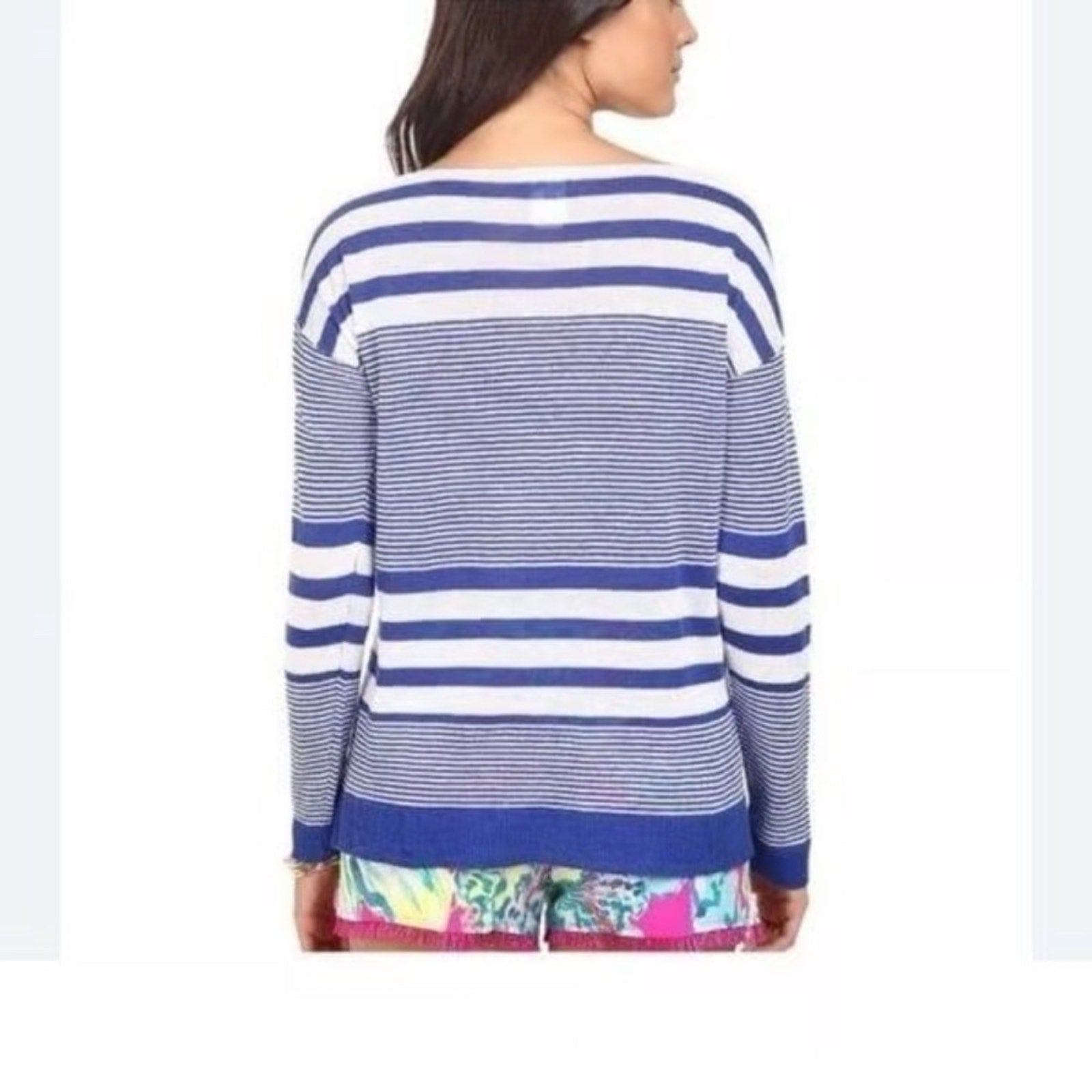 LILLY PULITZER | Camilla Linen Blue & White Striped Sweater - size XL