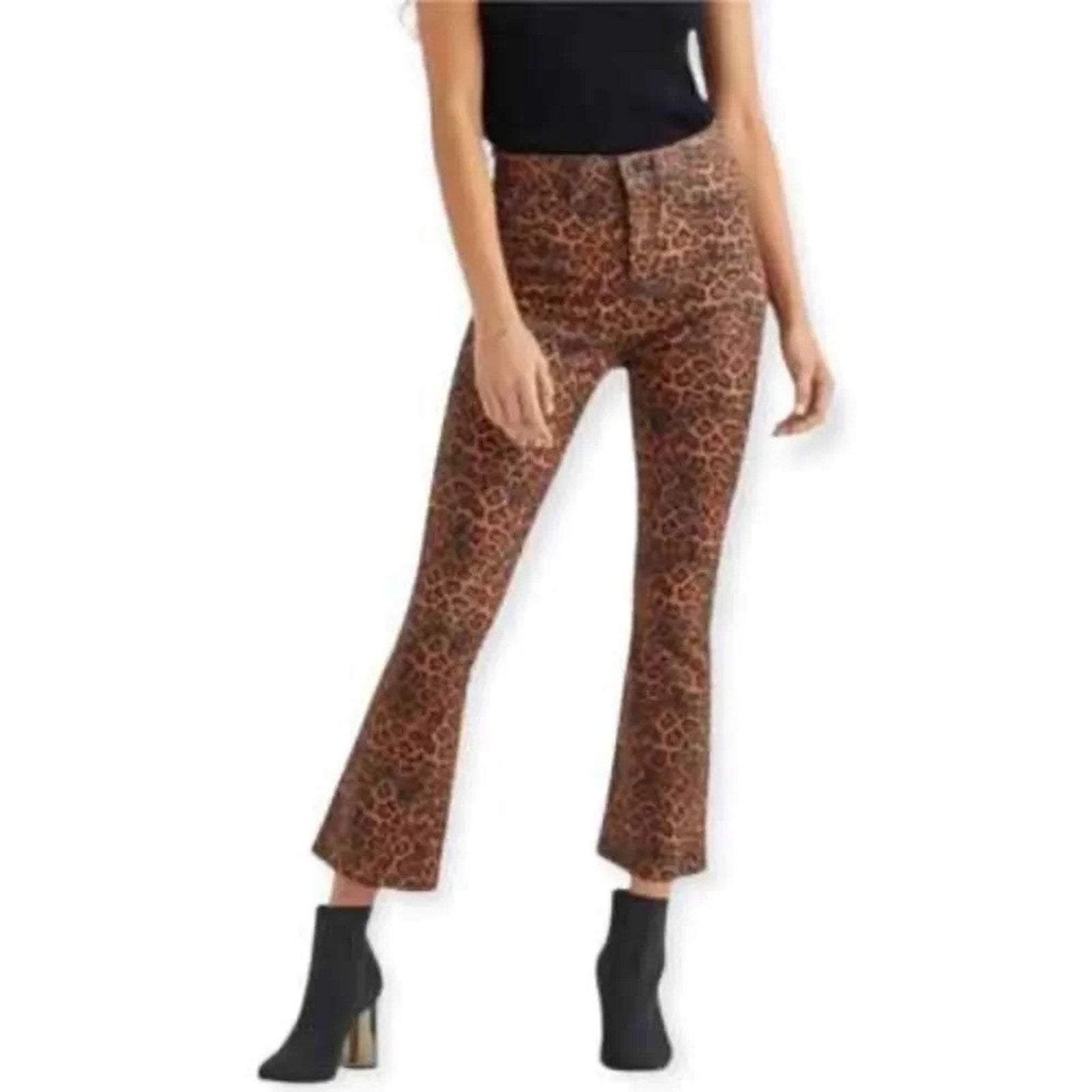 NWT 7 FOR ALL MANKIND Leopard-Print High-Rise Slim-Fit Kick Flare Jeans -size 25