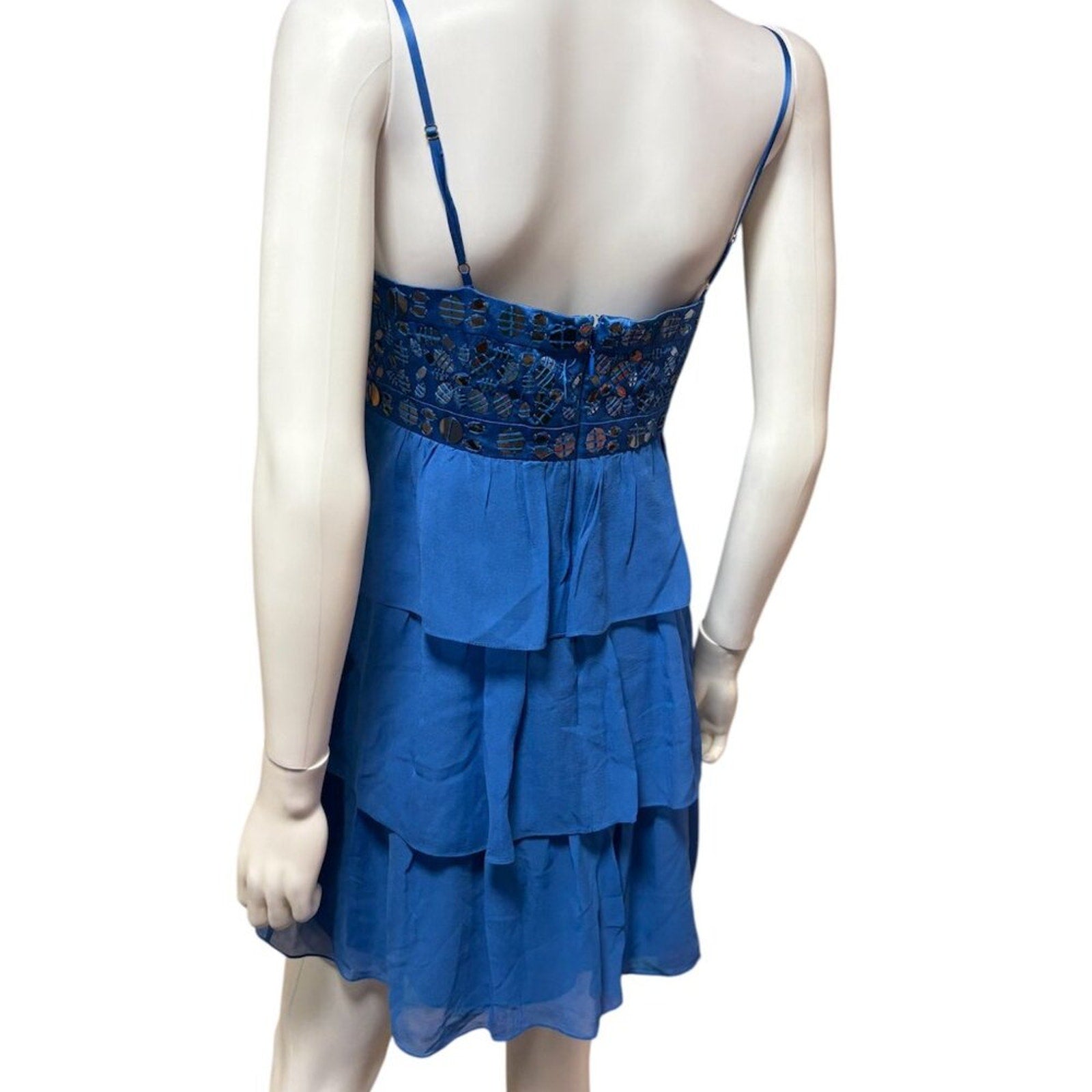 BCBG Maxazria Larkspur Blue Chiffon Beaded Paillette Bust Slip Dress - 8