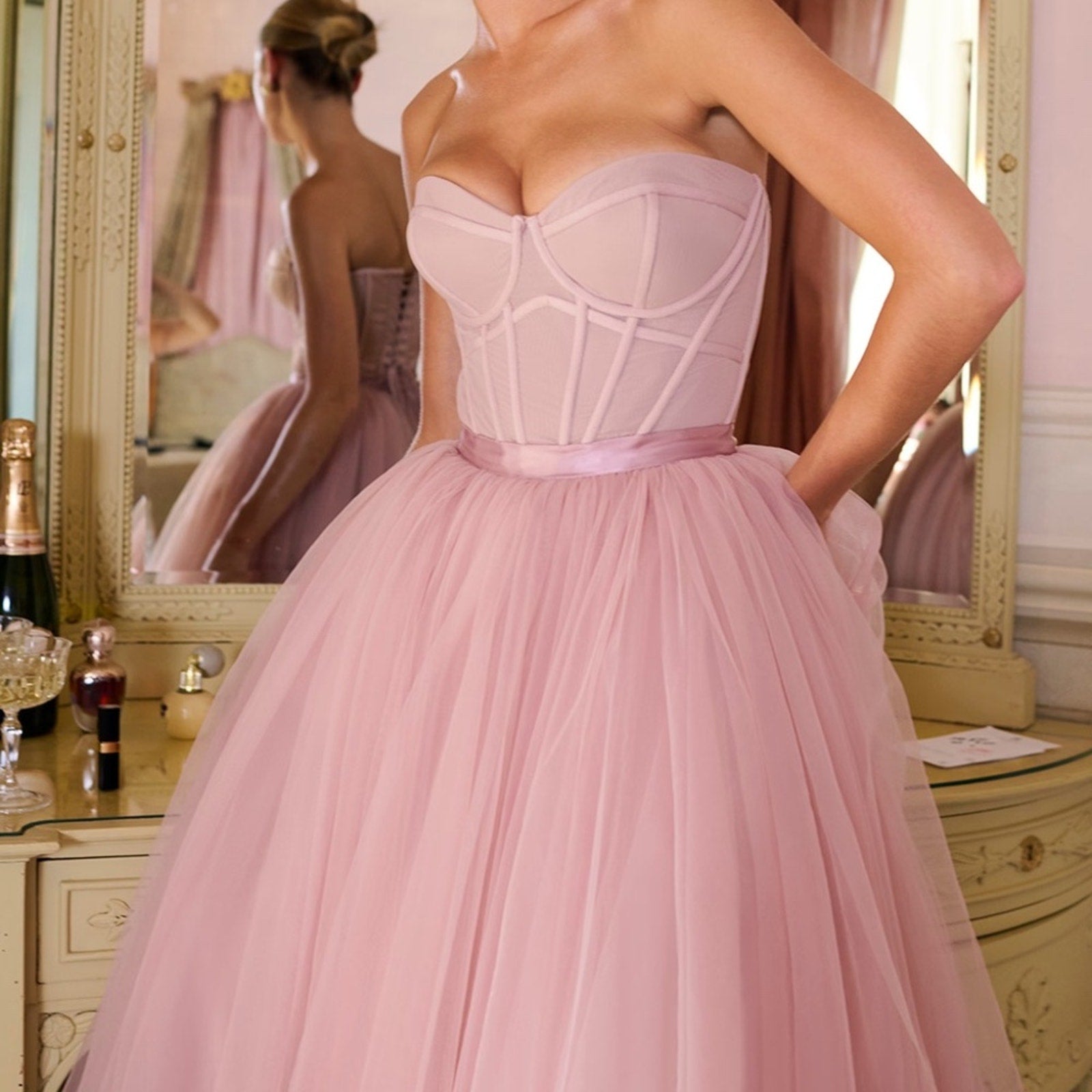 NWT House of CB Women's Darling Corset Fit & Flare Dress - Pink - size M