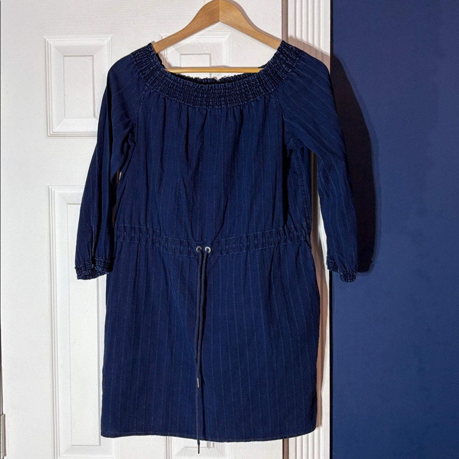 Rag & Bone Jean Off The Shoulder Indigo Chambray Shift Women's Dress - size L