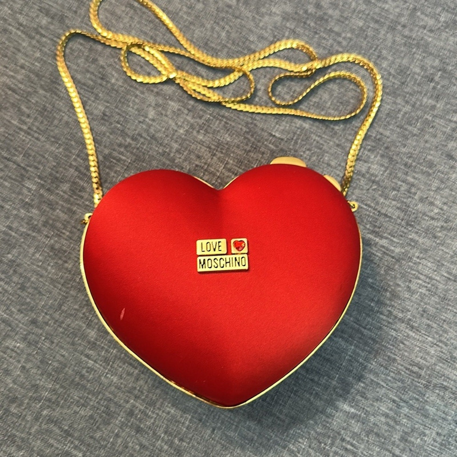 Love Moschino Heart Shaped Box Clutch Bag pouch in satin red