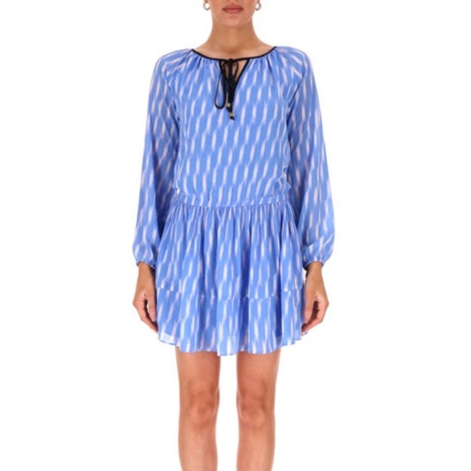 Michael Kors Blue & White Oxford Pleated Chiffon Short Casual Dress - size XL