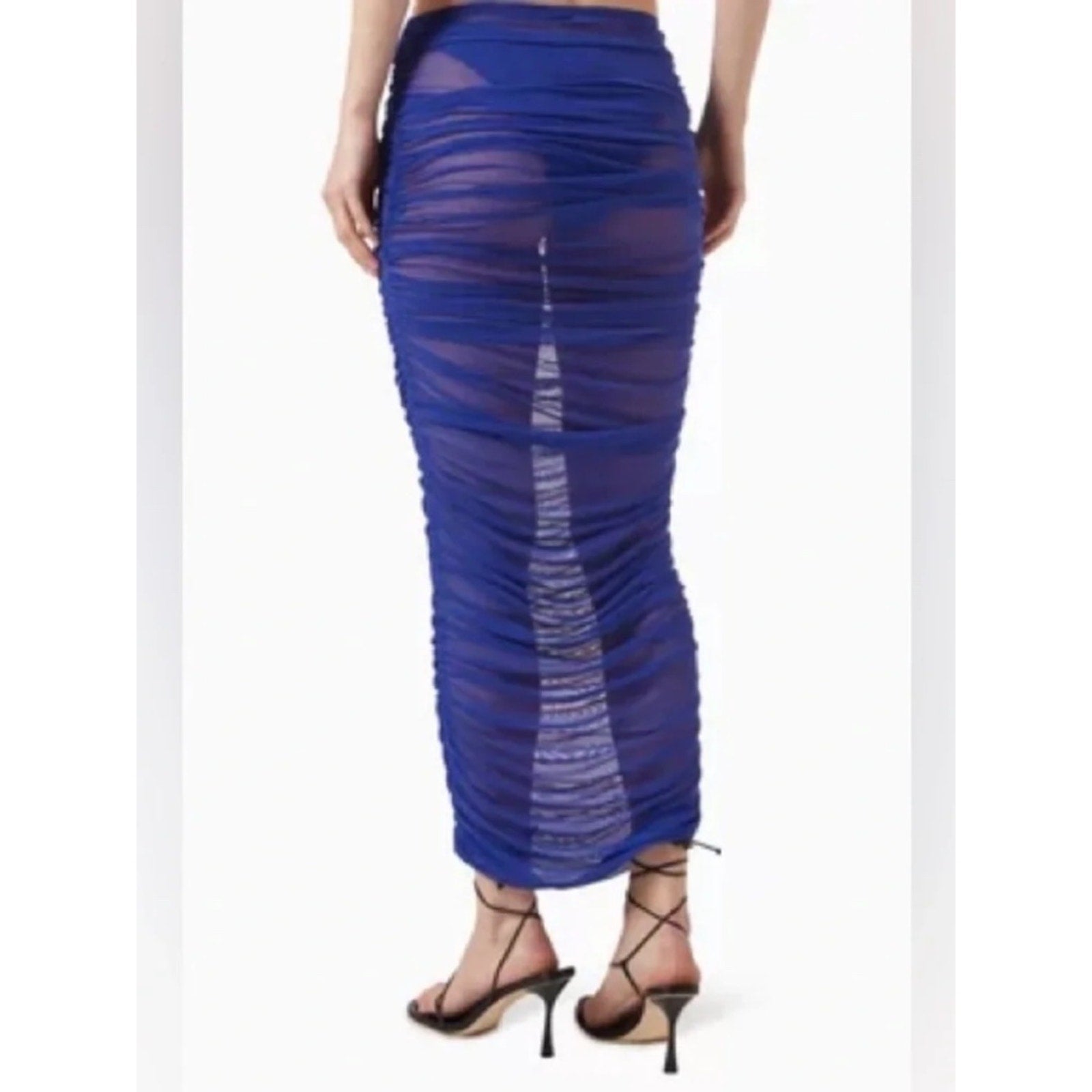 Good American Mesh Ruched Maxi Skirt Capri Blue - size XL