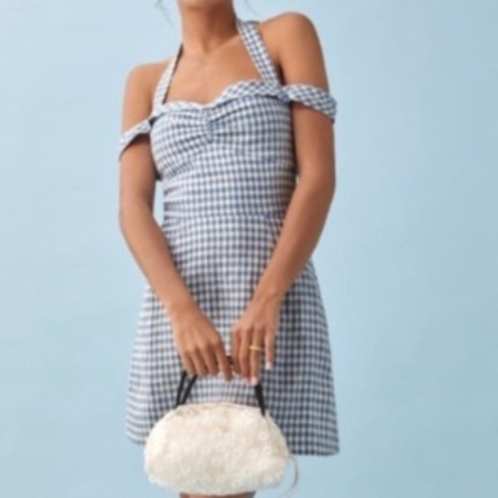 REFORMATION Sanford Linen Dress - Azure Check - size 2