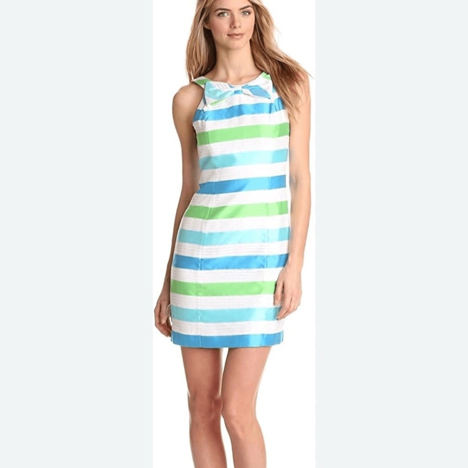 Lilly Pulitzer Henley Silk Blend Blue & Green Bow Striped Sheath Dress - size 4