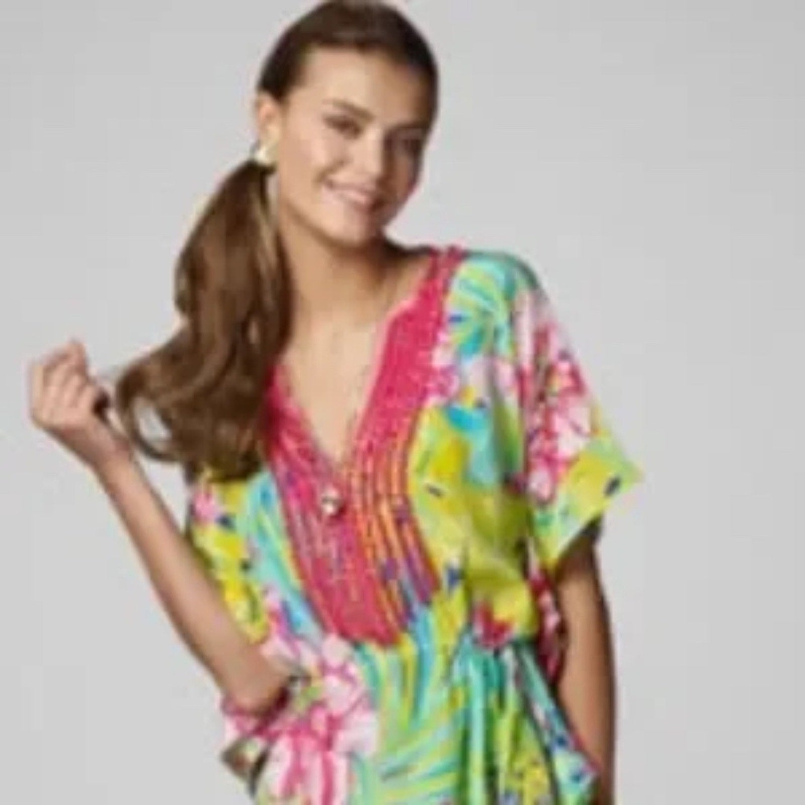 Lilly Pulitzer Adaleesa Silk Short Caftan Land Escape tunic top - size S/M