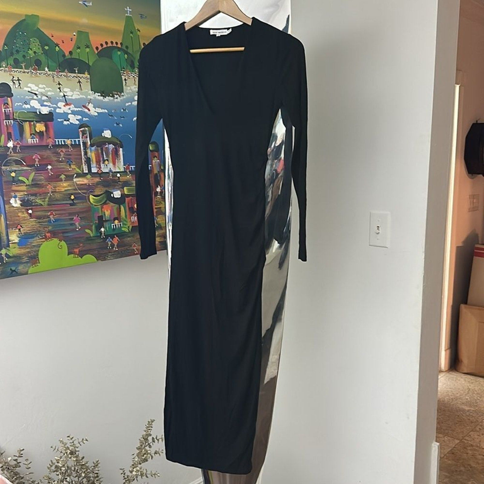 NEW Good American Gathered Black Long Sleeve Maxi Dress - size 0/XS