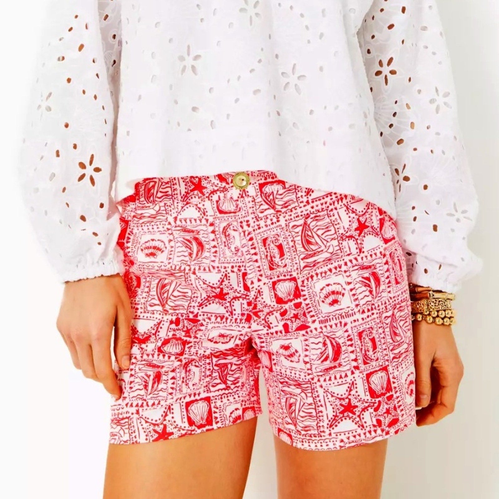 NWT Lilly Pulitzer Gretchen High Rise 5" Shorts Mizner Red Seaside Harbour - 12
