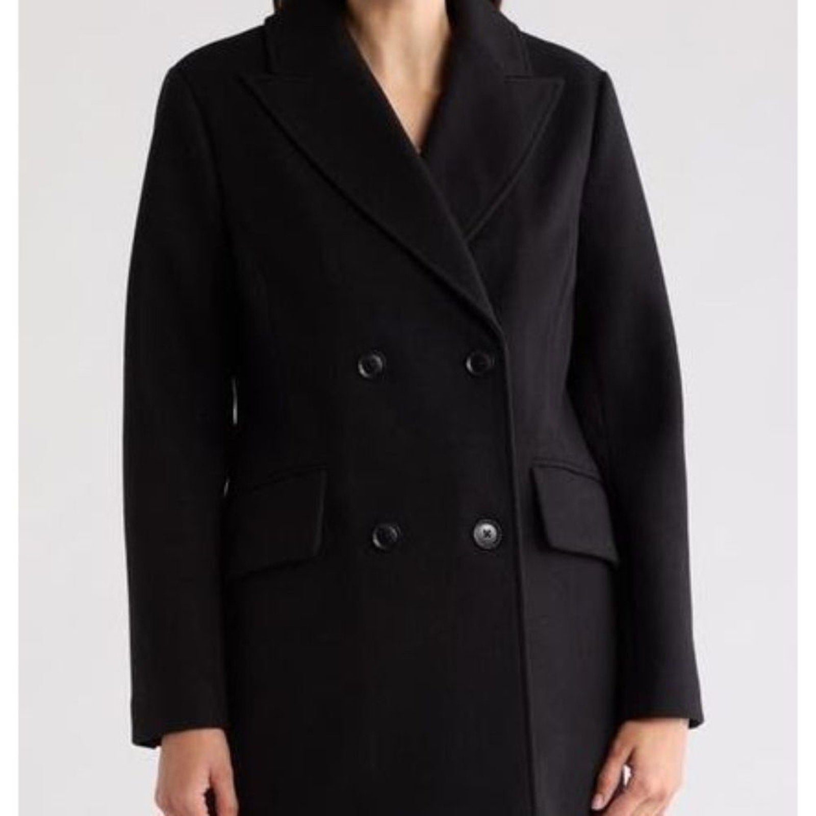 NWT BCBGeneration Peak Lapel Double Breasted Coat in Black - size Large