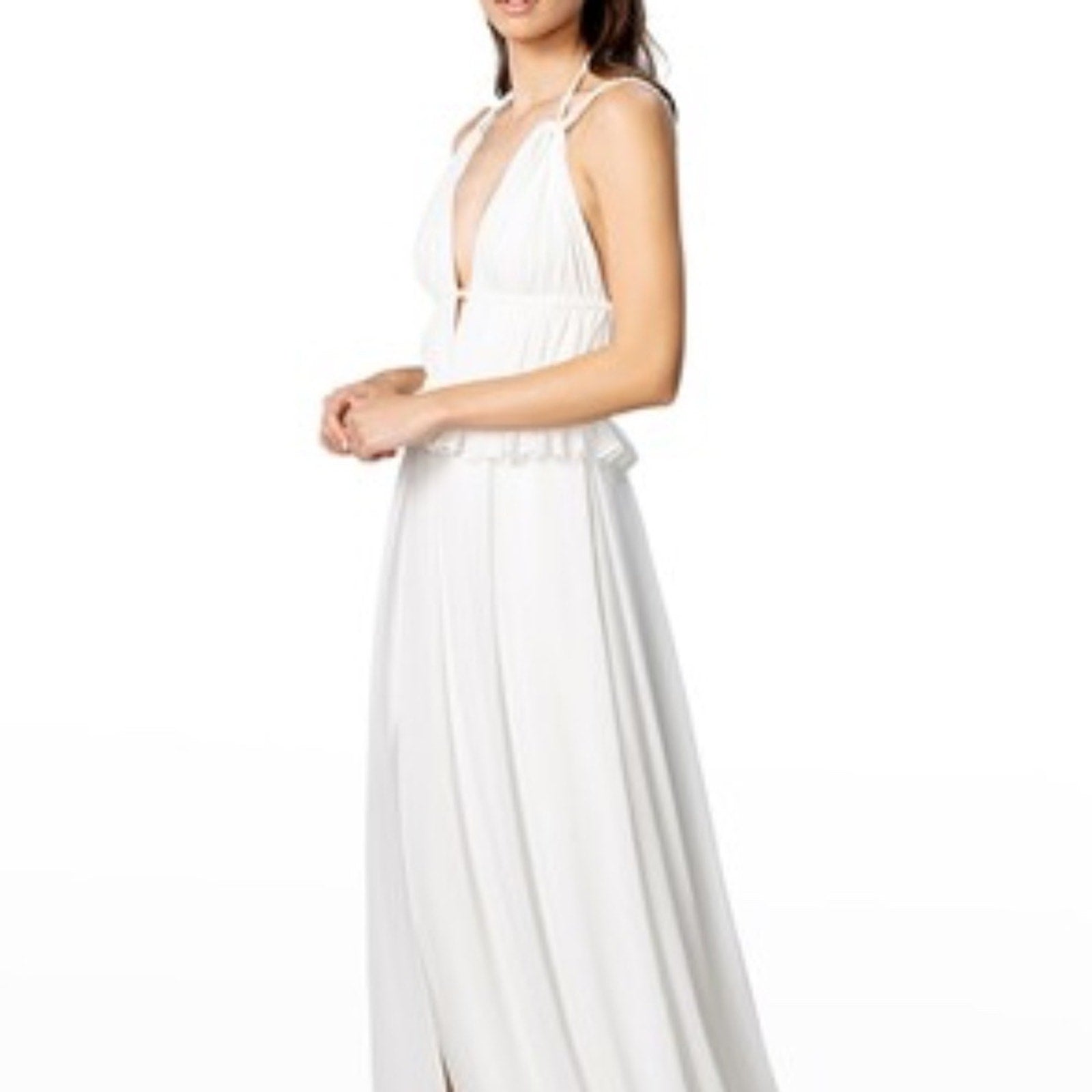 Dress The Population Women's White Athena Pleated Cutout Gown Dress - size XS