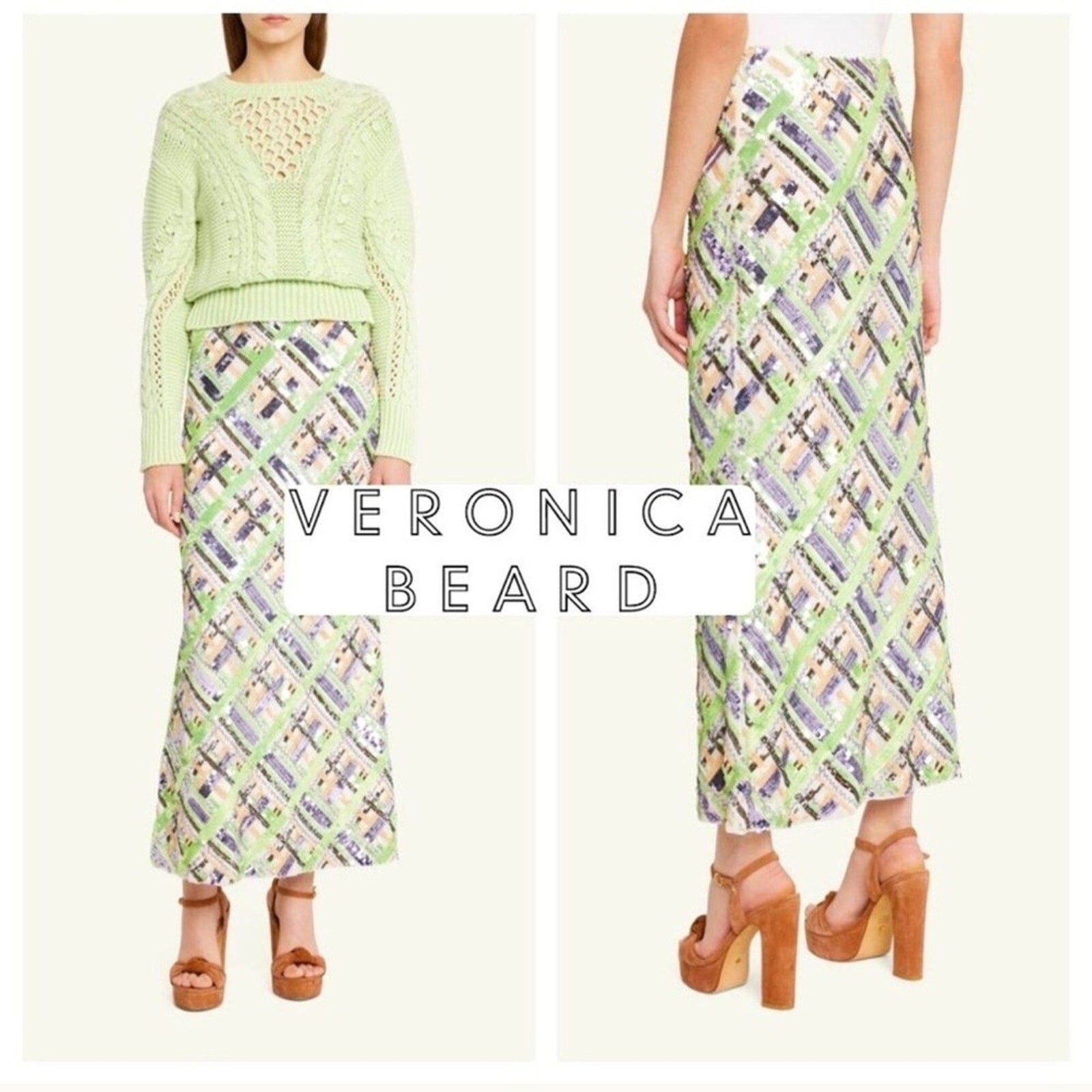 VERONICA BEARD Brent EMBELLISHED sequin midi skirt mermaid - size 0