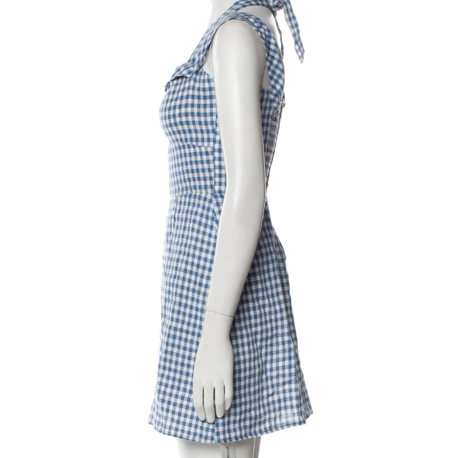 REFORMATION Sanford Linen Dress - Azure Check - size 2