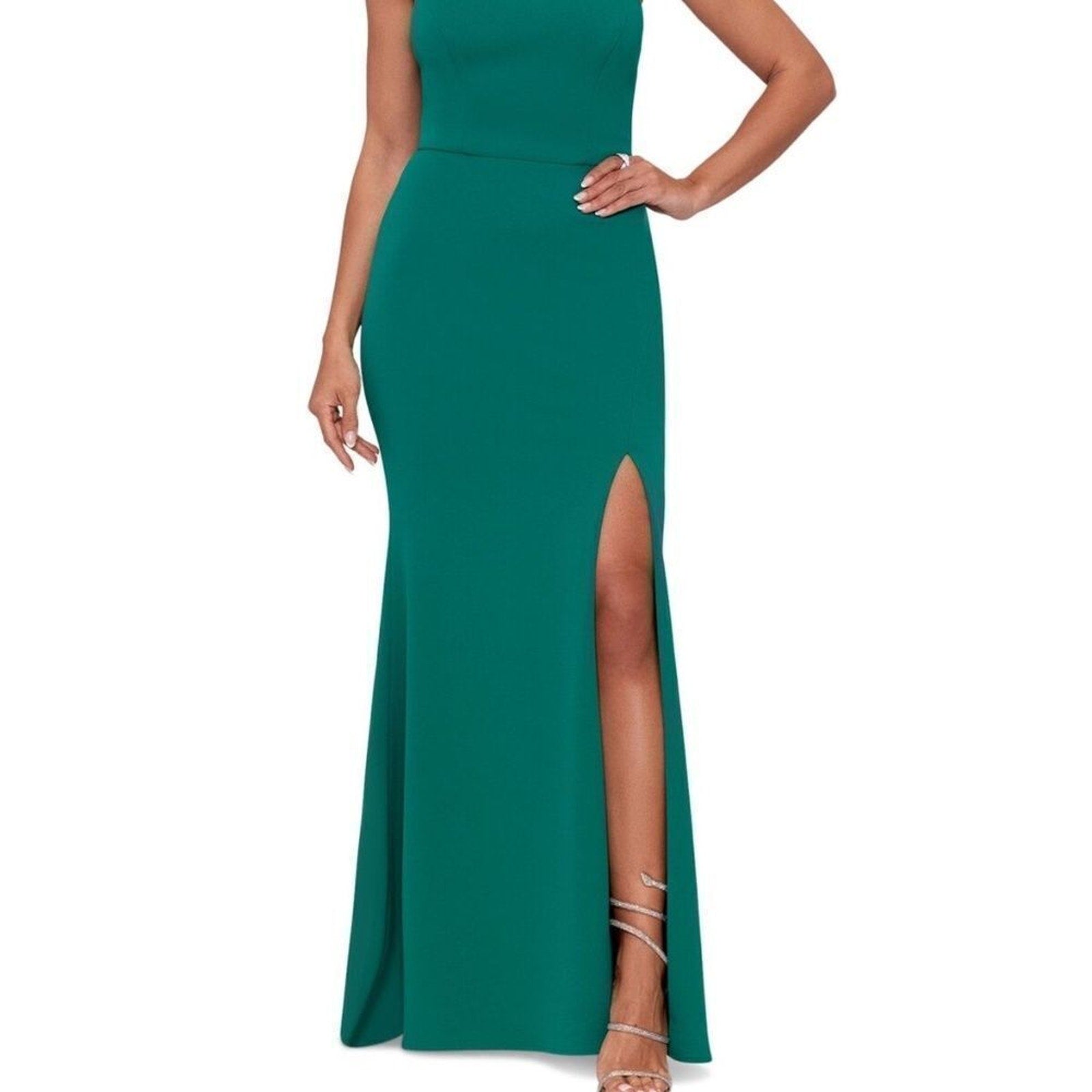 NWT Xscape Long Scuba Asymmetrical Bling Dress - size 14