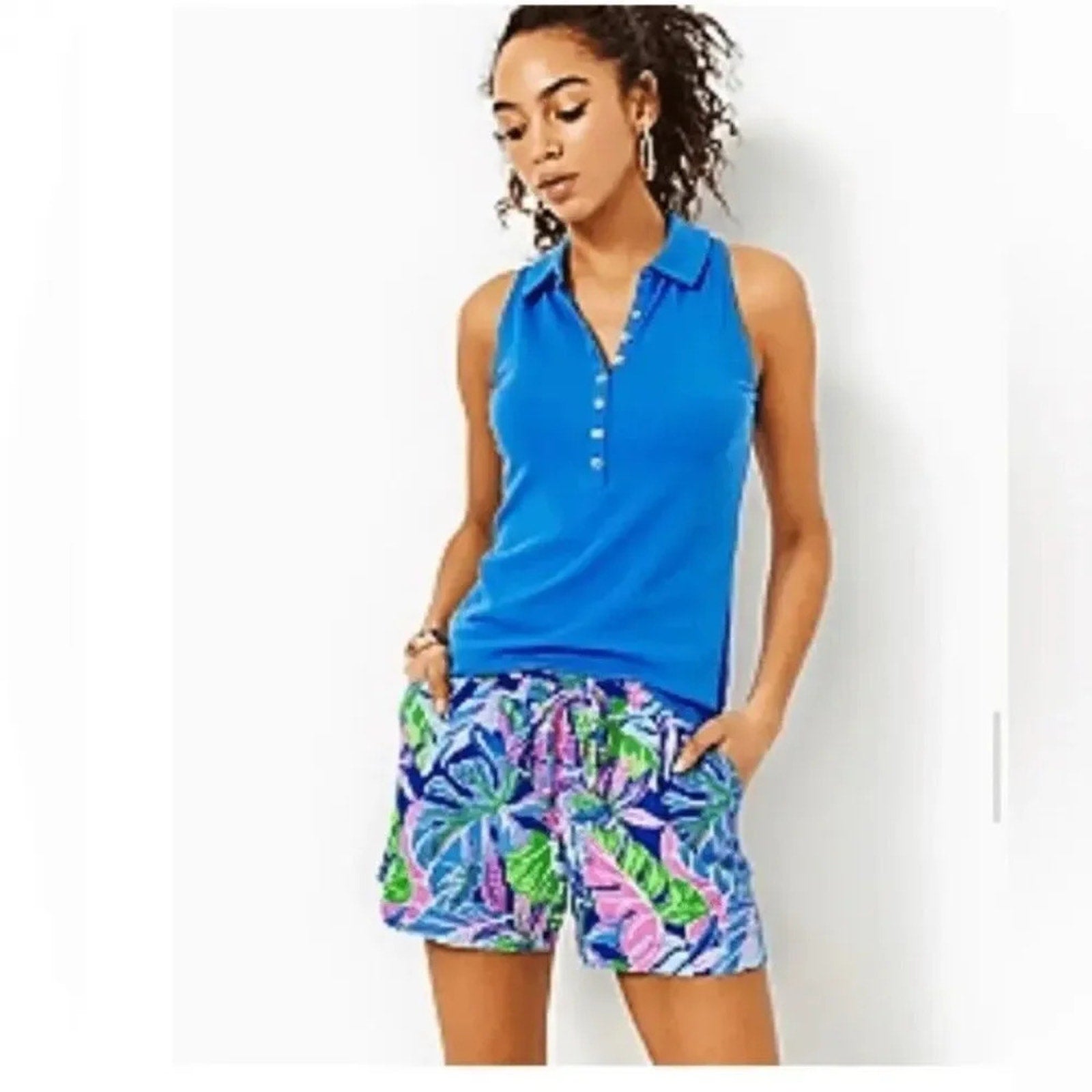 NEW LILLY PULITZER Katia Mid-Rise Shorts Blue Grotto Beleaf In Yourself- size XS