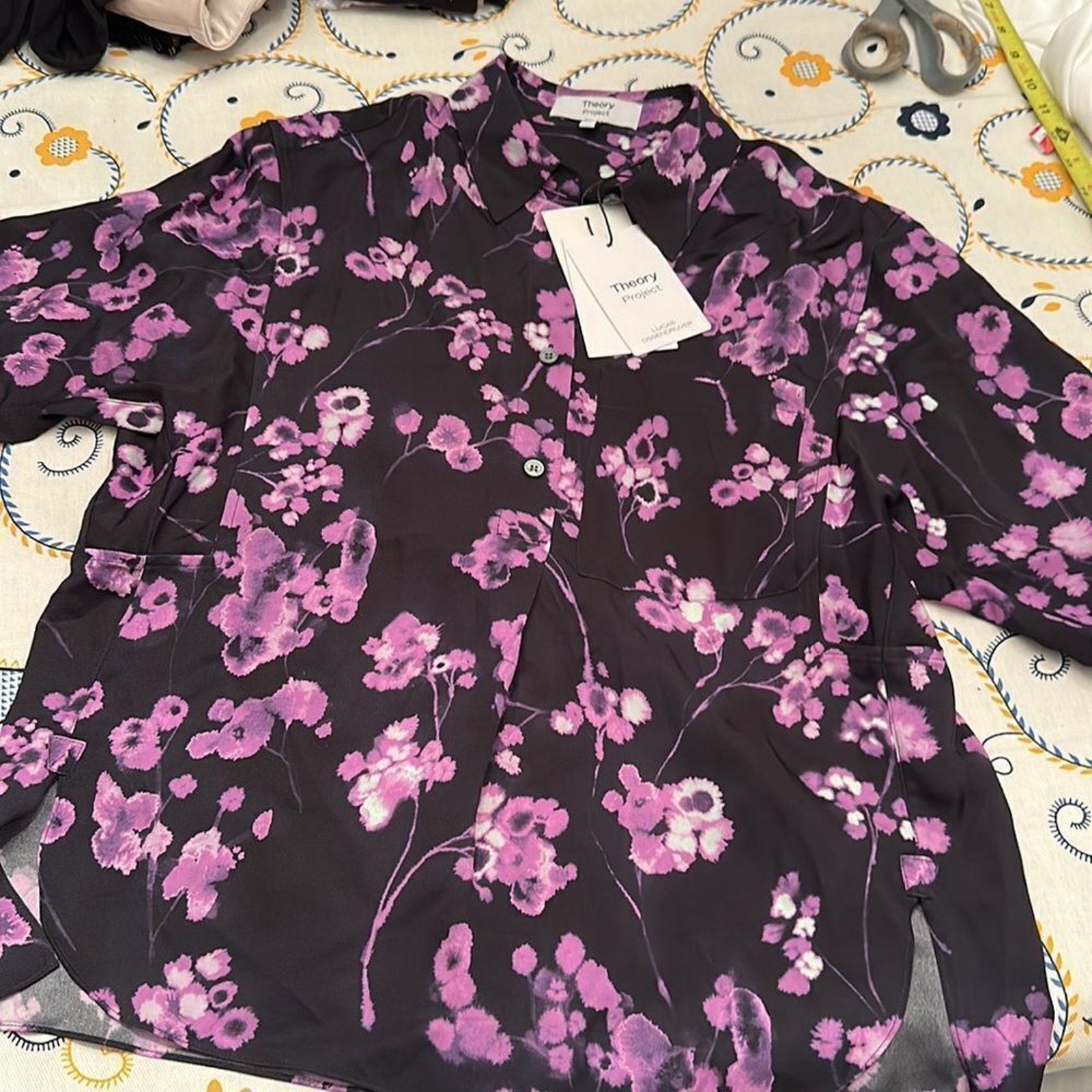 NWT Theory Floral Silk Georgette Shirt - size P