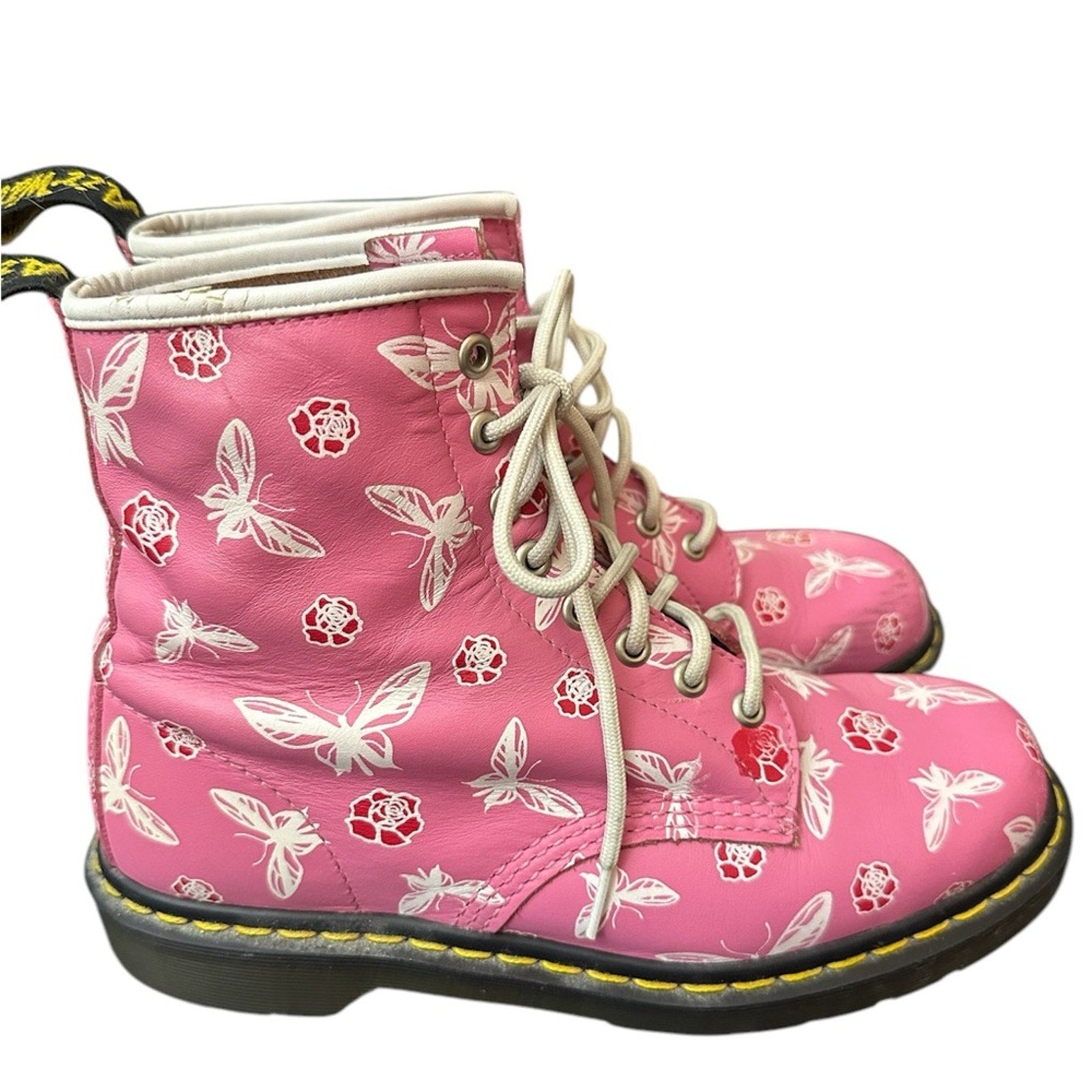Dr. Martens PINK Butterfly & Rose Floral 1460 Boots - size 9 US ladies