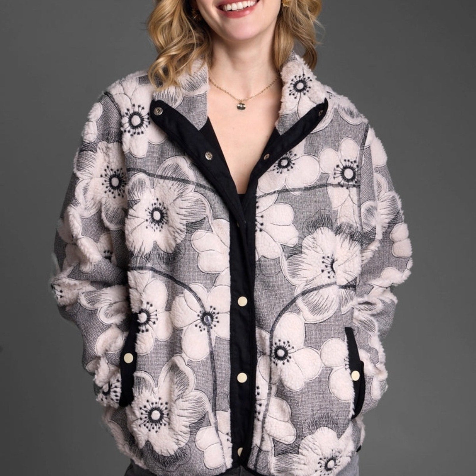 NEW SAACHI Floral Sherpa Jacket - One Size