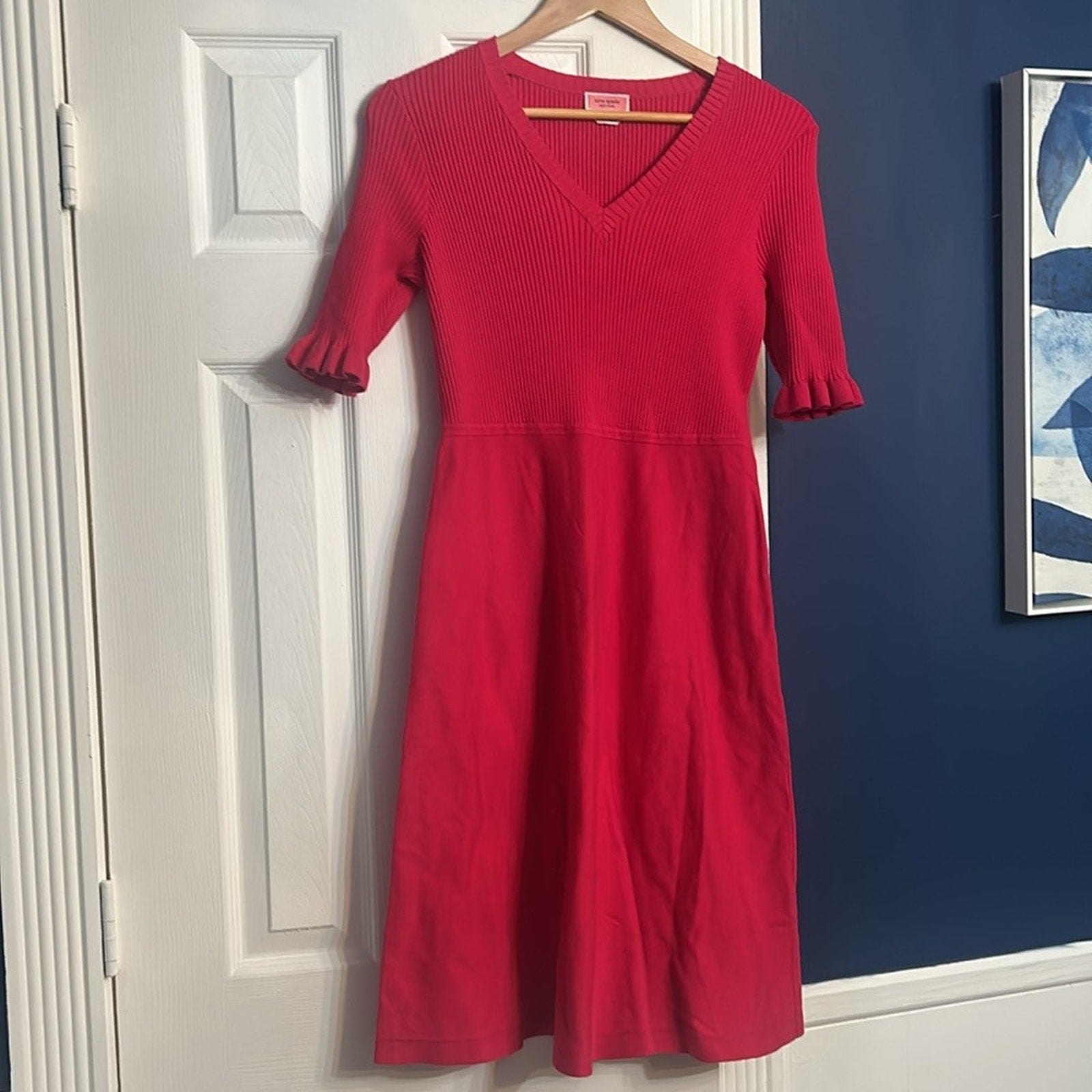 KATE SPADE Bright Rose Pink V Neck Sweater Dress - size small