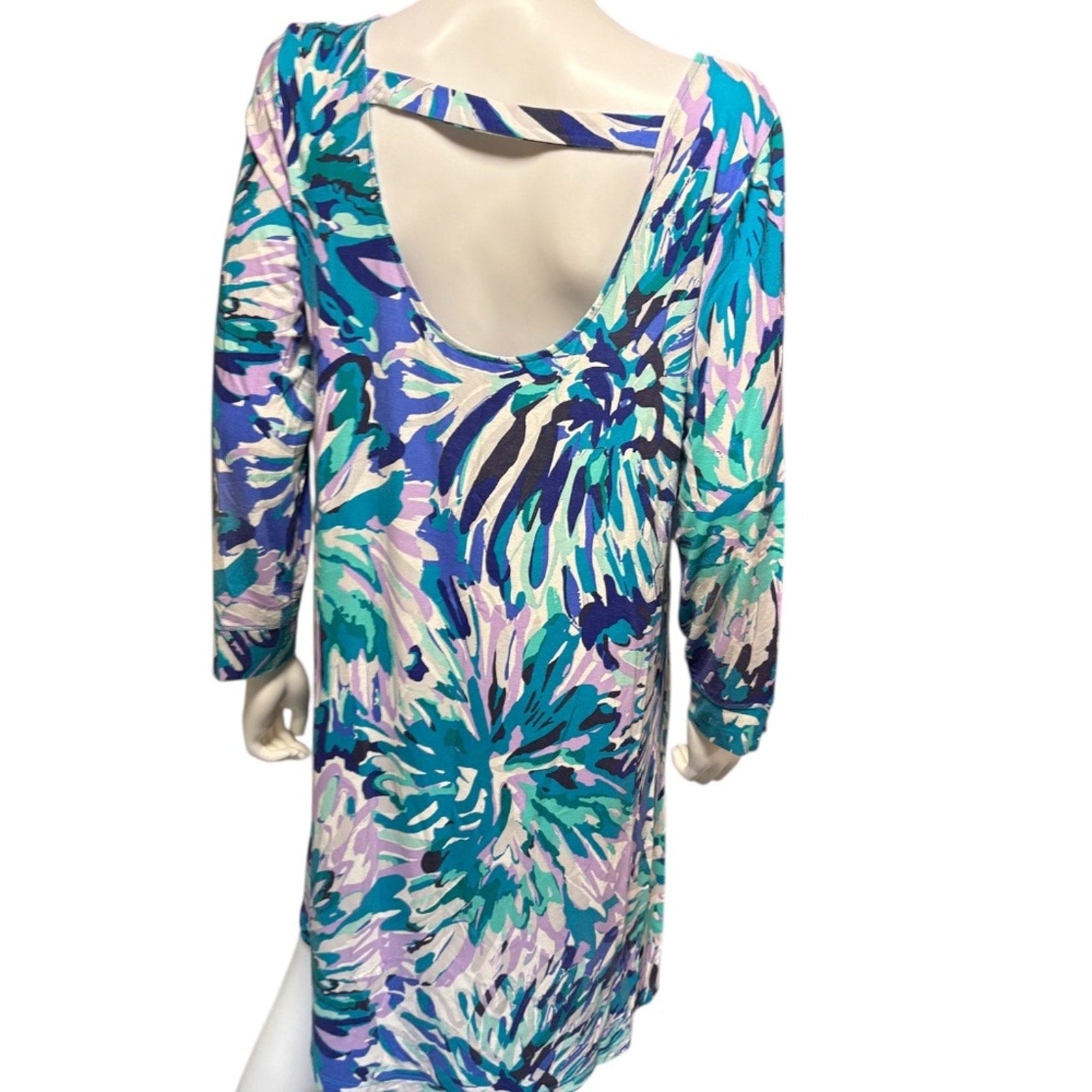 Lilly Pulitzer Emma Dress Off Tropic Jersey Knit Swing Scoop Back Band - size L