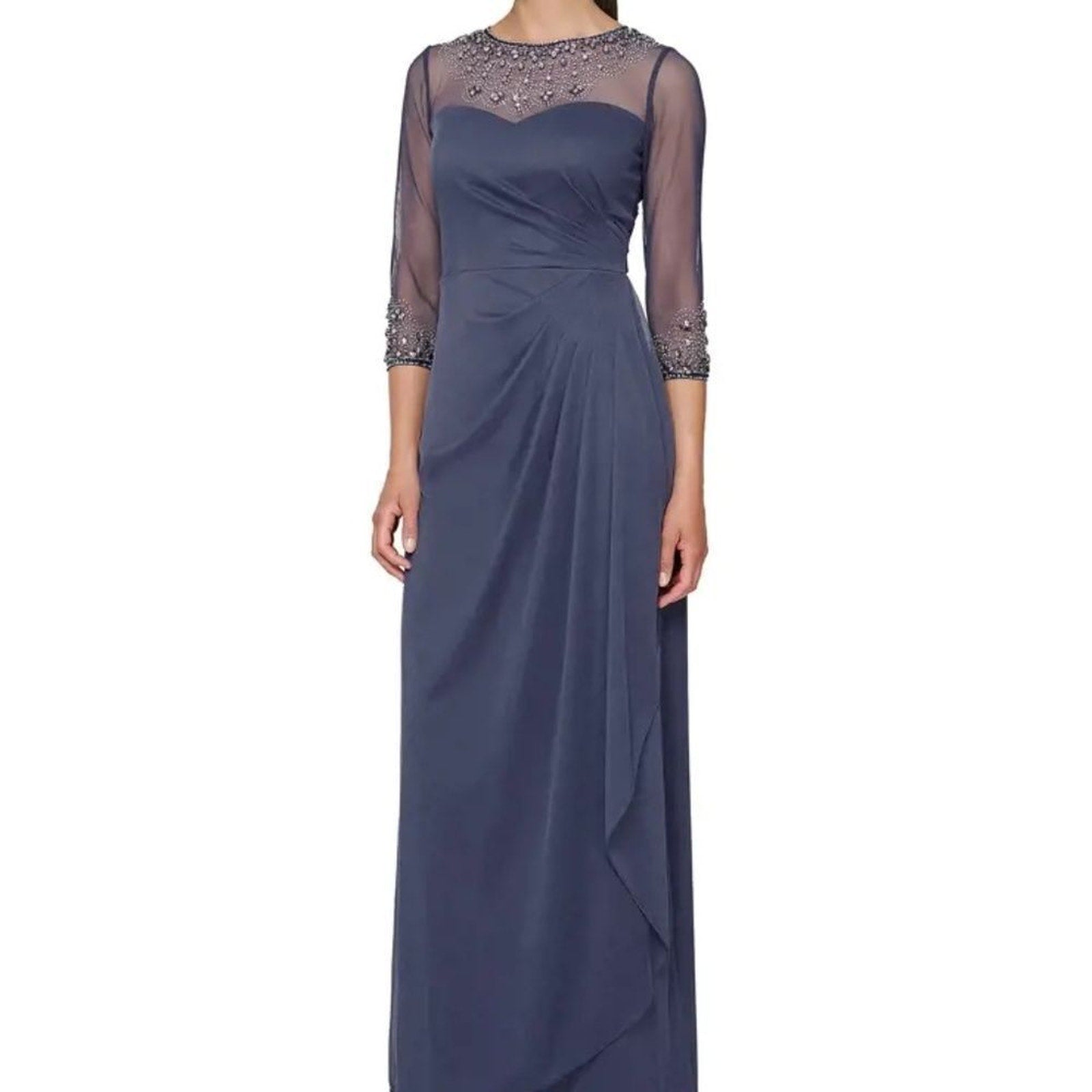 NWT Alex Evenings Women's Illusion Embellished A-Line Gown - size 10
