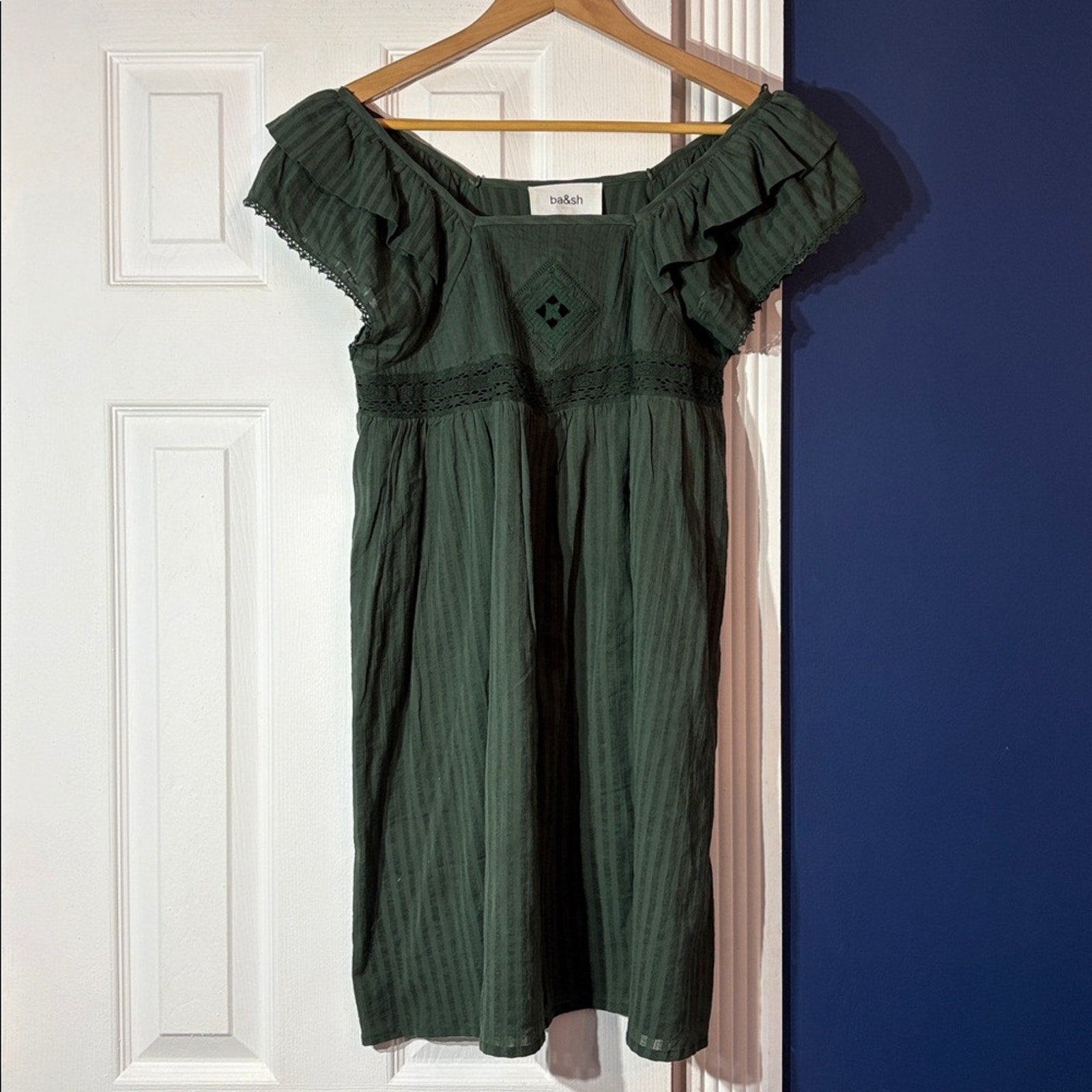 Ba&sh Mini Dress Dark Green Uriel Embroidered - size 0