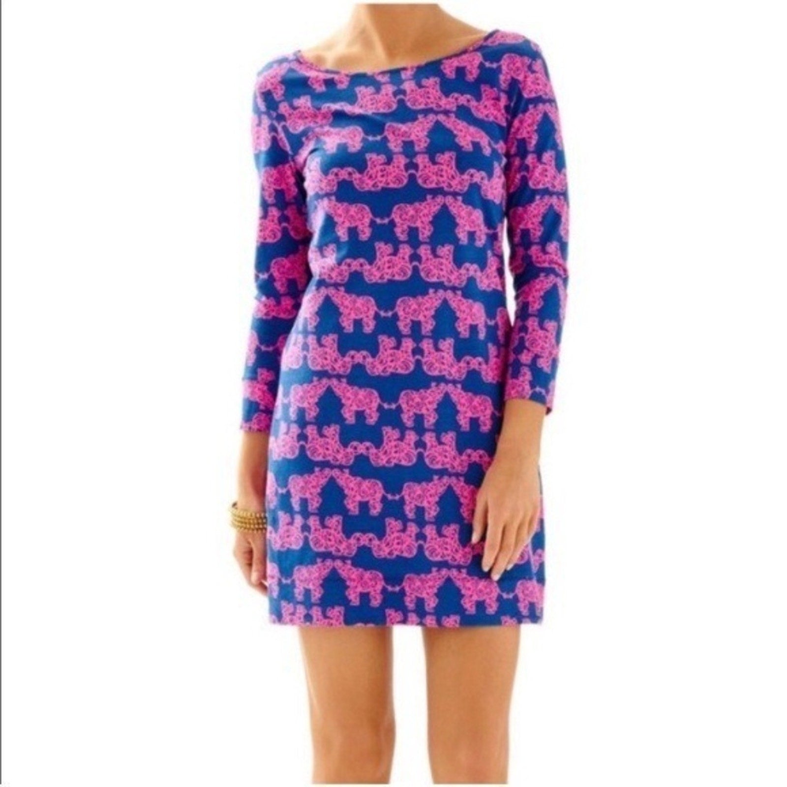 Lilly Pulitzer Elephant Marlow Shirt Dress in Blue and Pink - size small