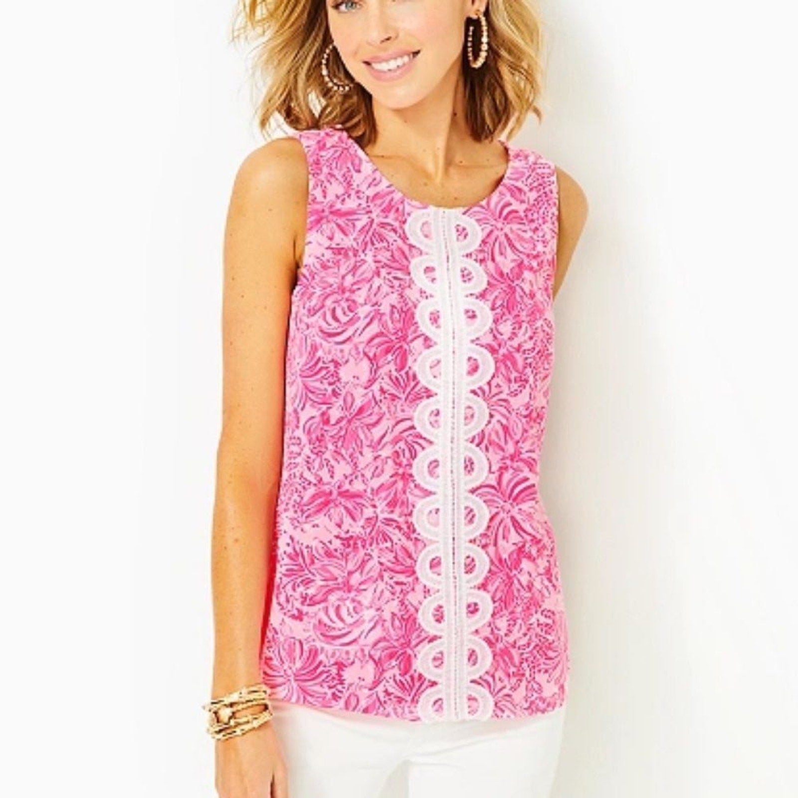 NWT LILLY PULITZER Fola Sleeveless Top In Pink Blossom Foxy Llama - size 4
