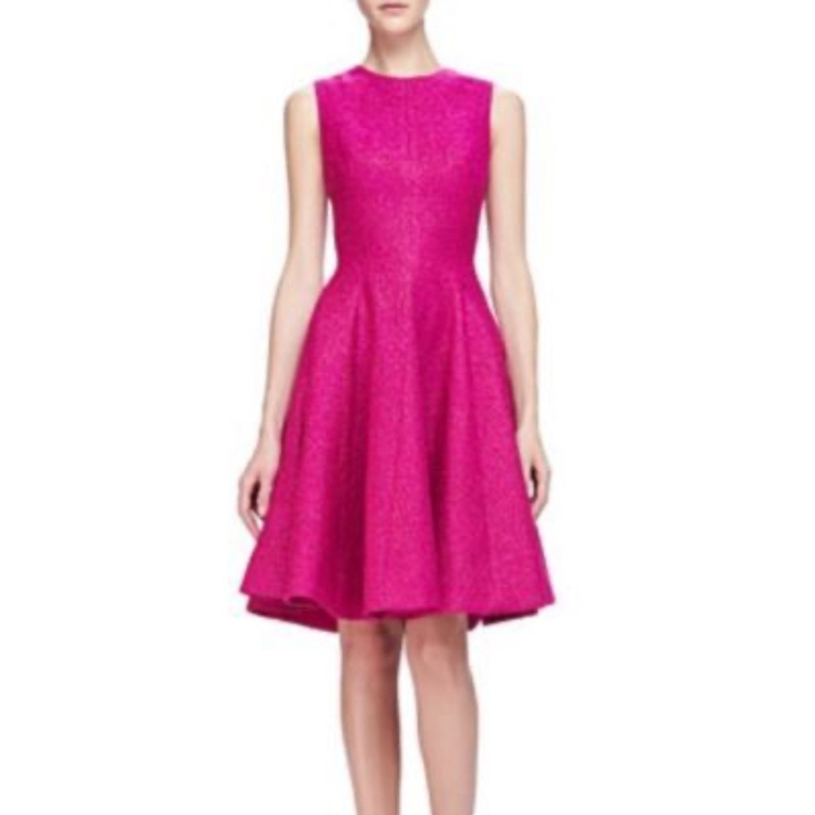 LELA ROSE Sleeveless Shimmery Tweed Flared Pink Dress $1595 - Size 2