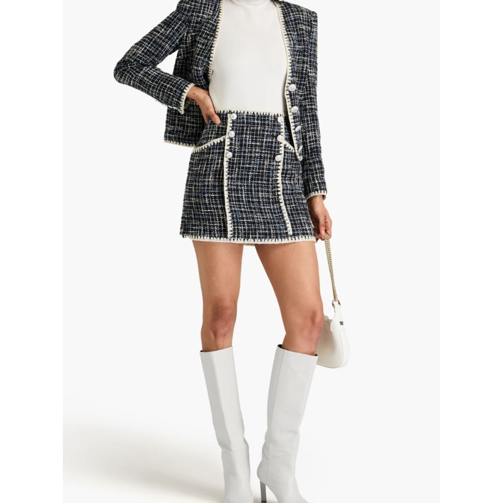 Veronica Beard Medford Button-Embellished Cotton-Blend Tweed Mini Skirt - 4