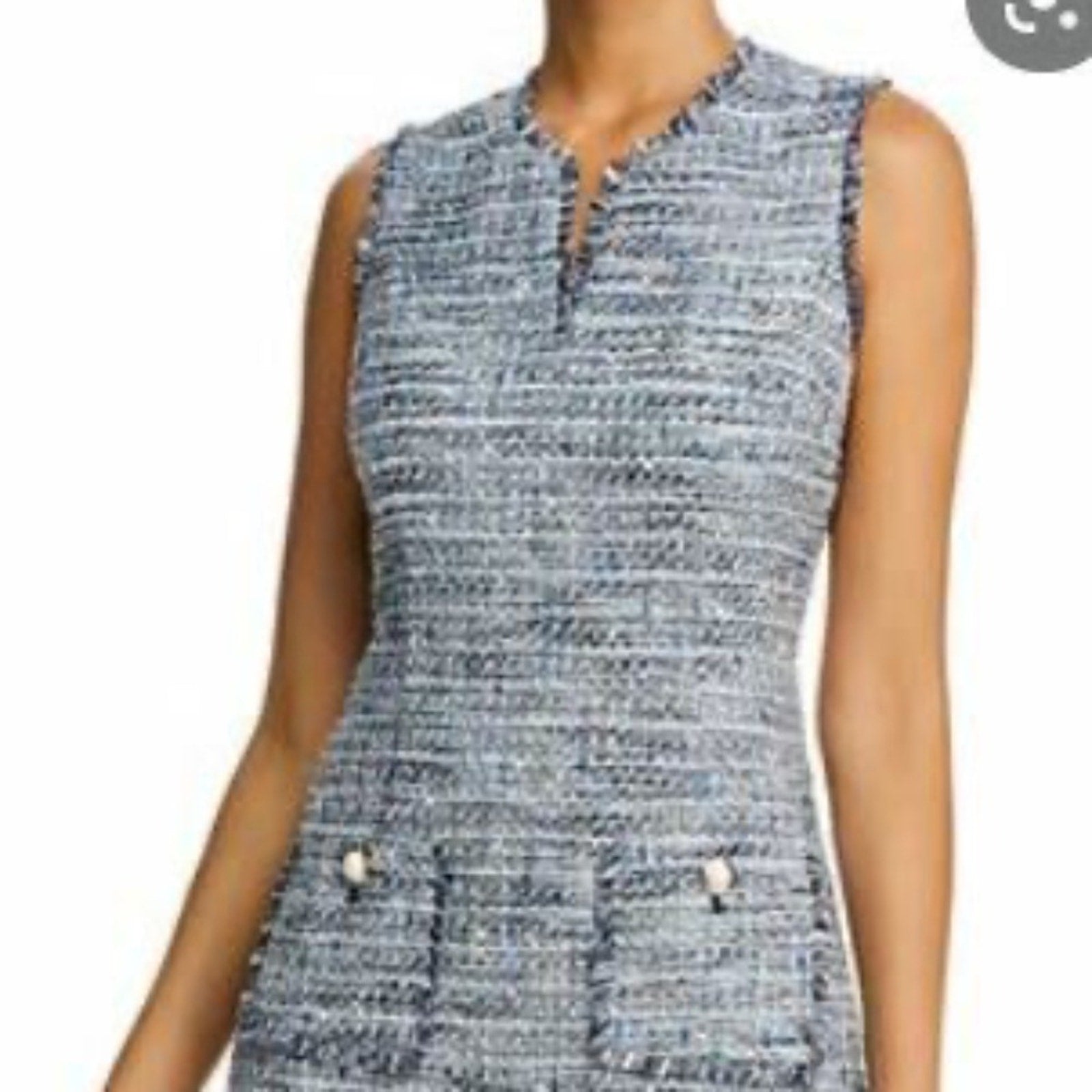 KARL LAGERFELD PARIS V-Neck Sleeveless Tweed Dress Front Pockets - size 8