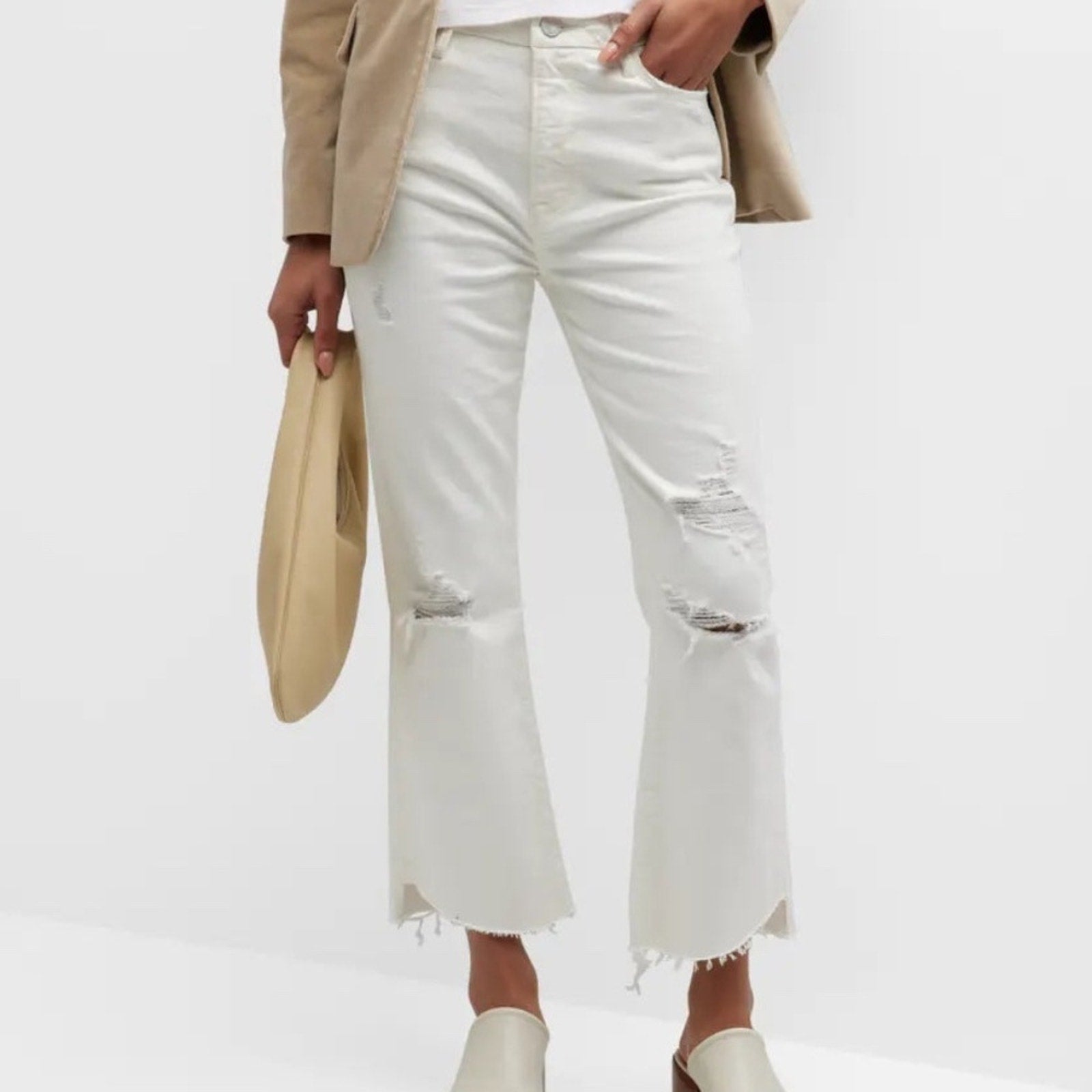 NWT Frame Le Super High Crop Mini Boot Jeans In Au Natural Destruct Off White 30