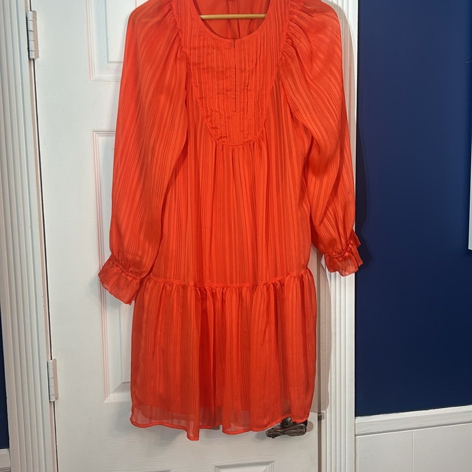 Elizabeth & James Orange Pintuck Bib Long Sleeve Dress - size small