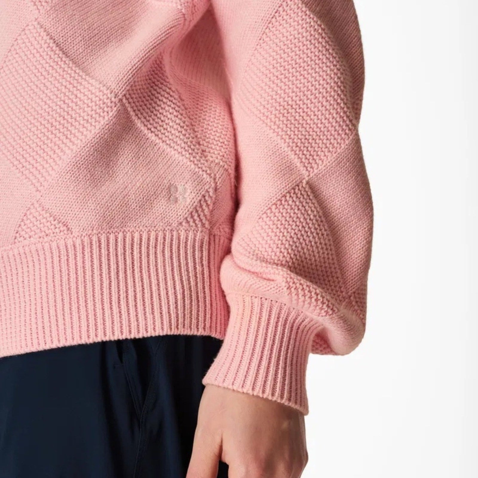 NWT Sweaty Betty Diamond Knit Cotton & Wool Sweater In Nerine Pink - size M