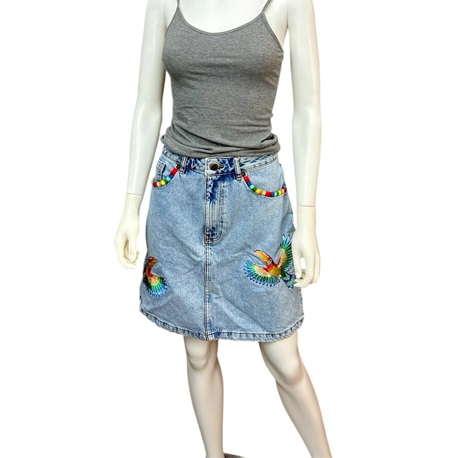 Farm Rio Anthropologie tropical denim skirt - size M