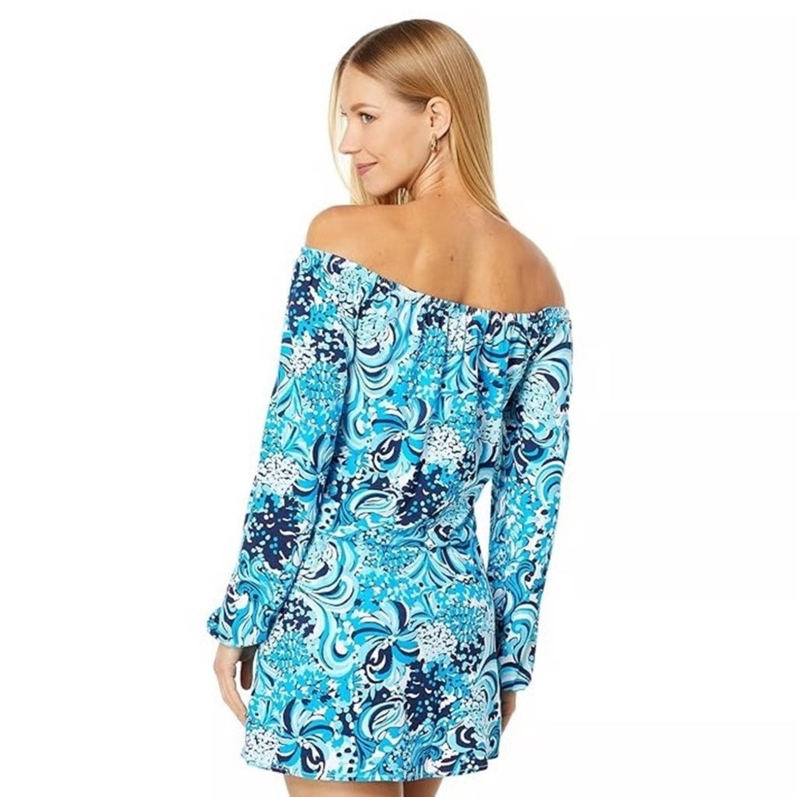 Lilly Pulitzer Lana Skort Romper Dress Mermazing Blue Off the Shoulder - size S