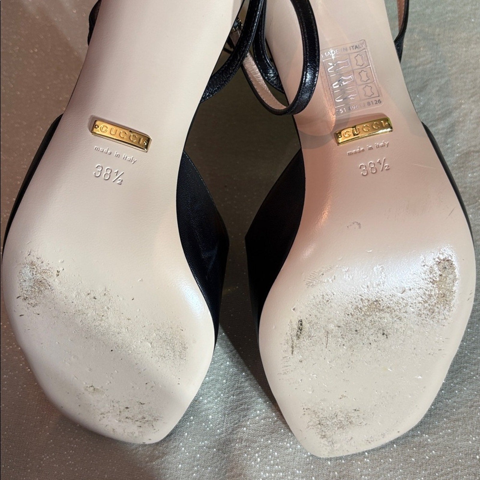 Gucci Blondie Heels Sandals Shoes Black Leather - 38 1/2