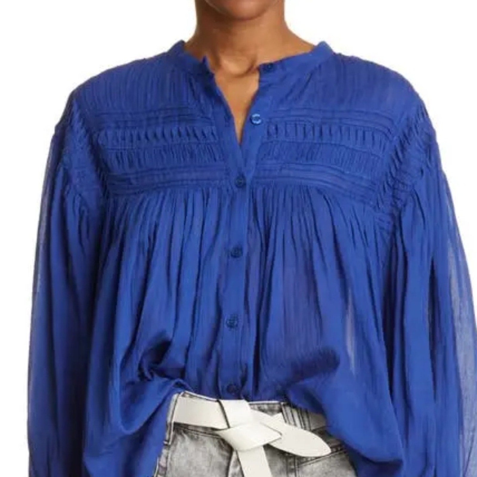 NEW ISABEL MARANT ÉTOILE Plalia Pintucked Organic Cotton Peasant Blouse - size 8