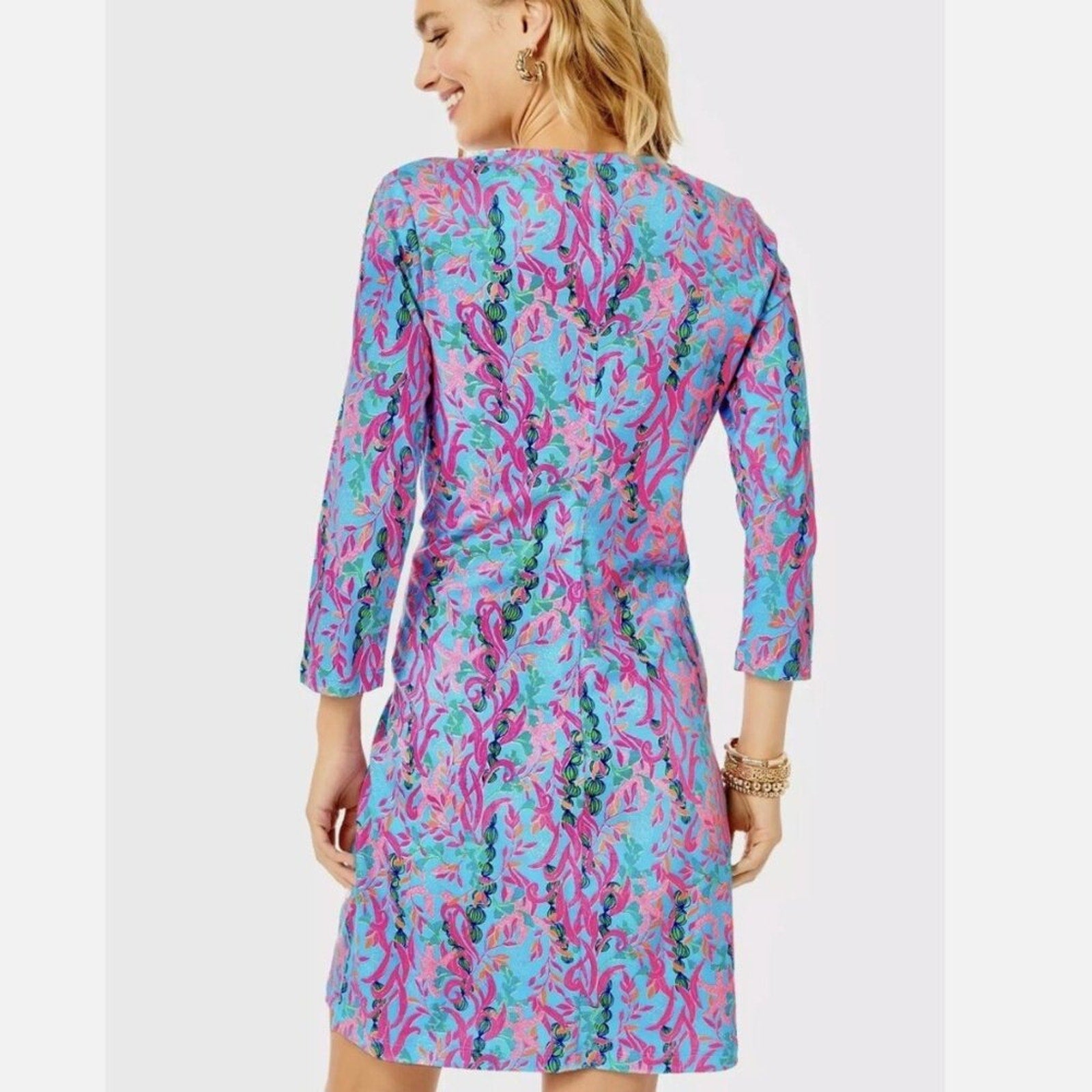 Lilly Pulitzer Tessa Multi Seaweed Samba Pima Knit V-Neck Shirt Dress  - XS