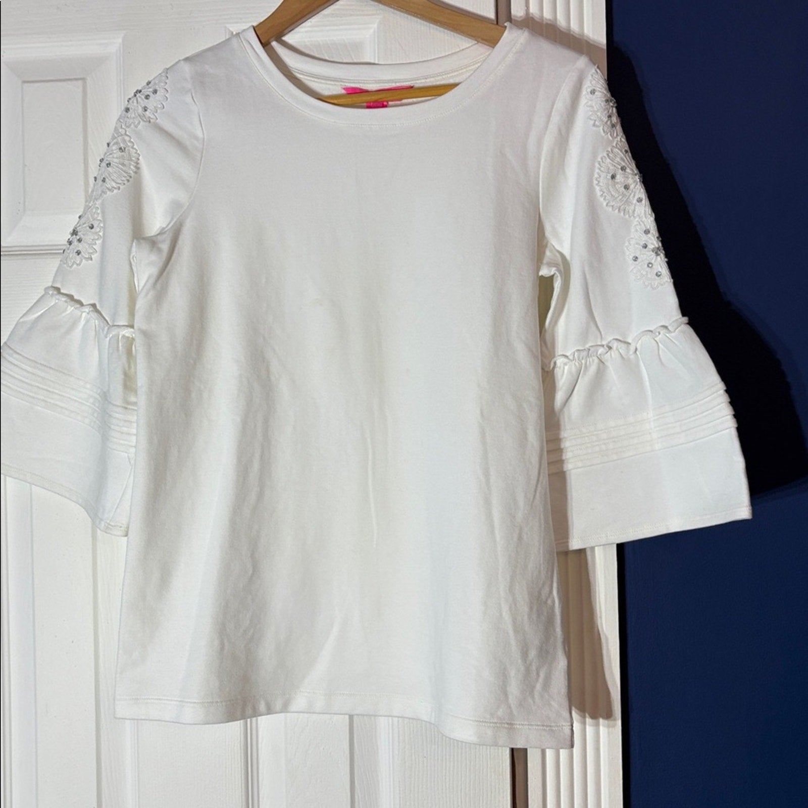 Lilly Pulitzer Fatima Embellished Bell Sleeve Top Coconut - S