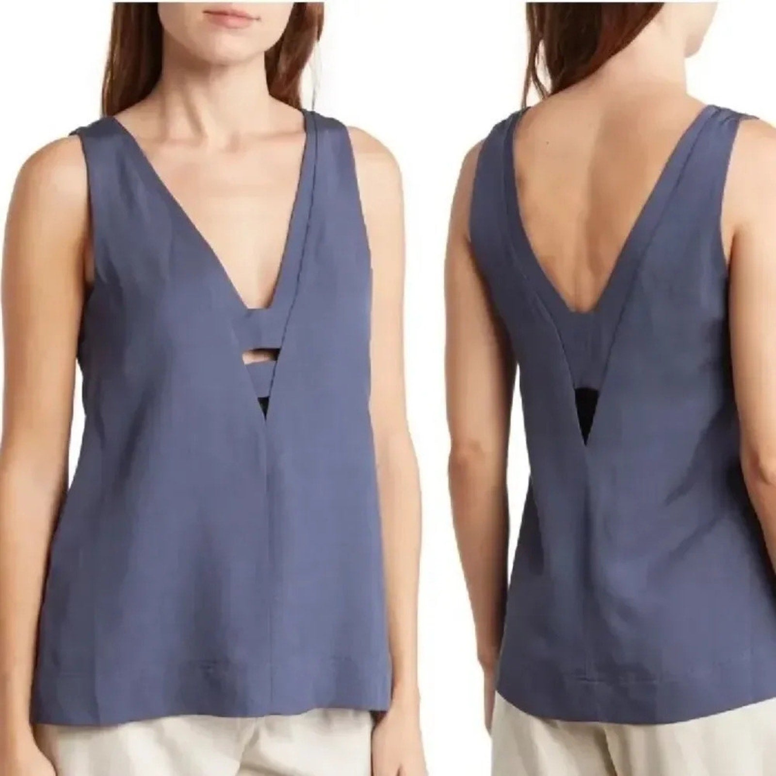NEW Reiss EMI LINEN BLEND V-NECK TOP