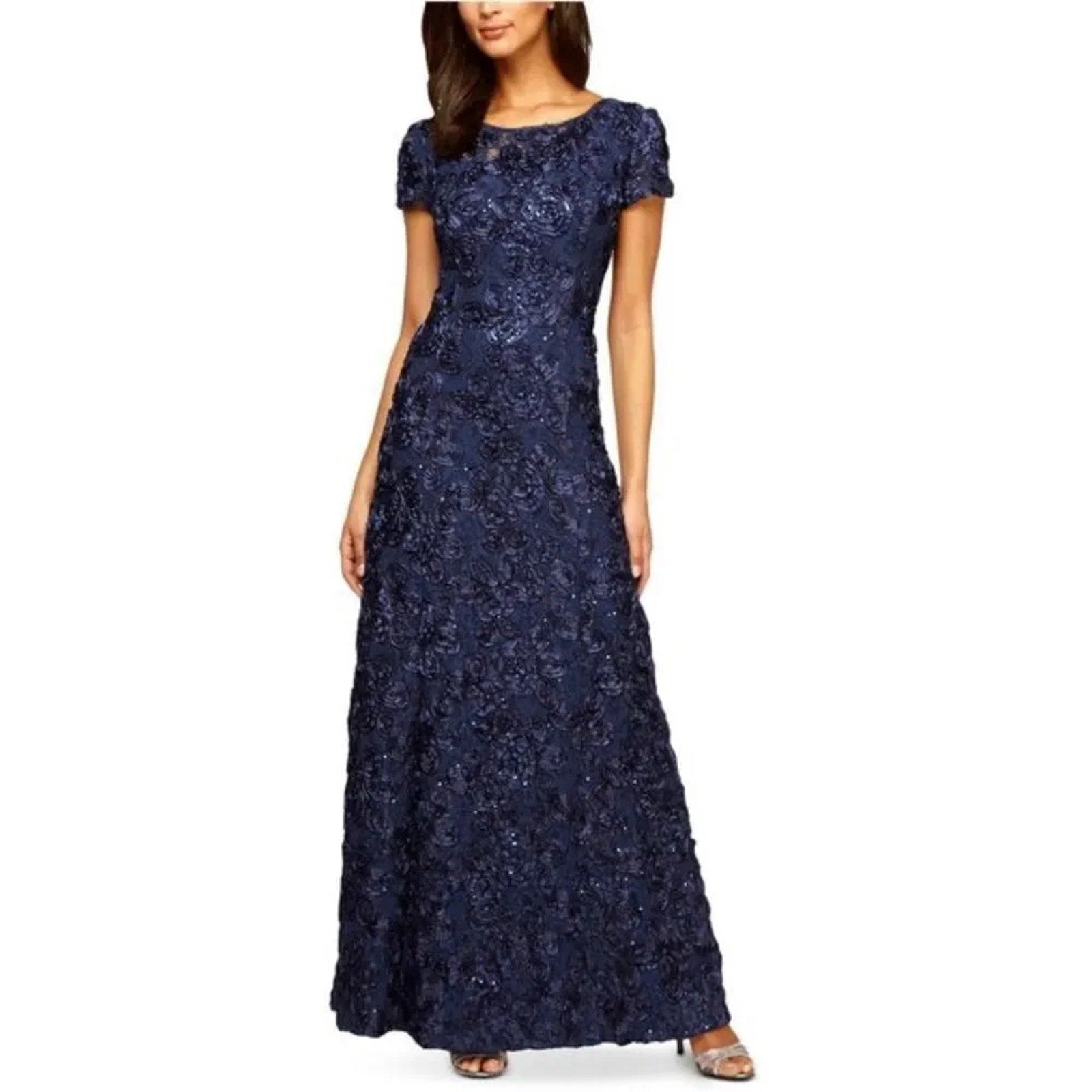 NWT ALEX EVENINGS Rosette A-Line Gown - size 12