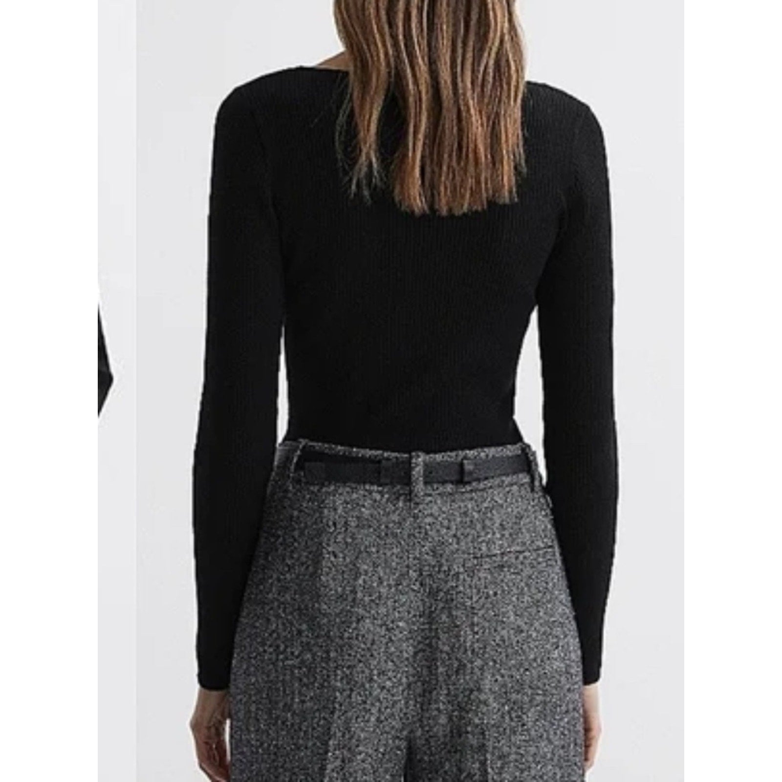 REISS Sasha Fitted Ribbed Asymmetric Neck Sweater Top - size XL - NWT